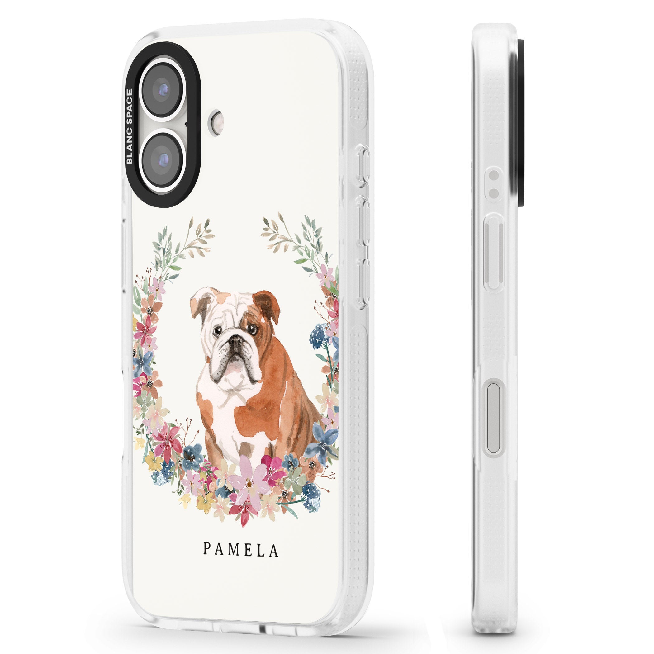 Personalised English Bulldog - Watercolour Dog Portrait iPhone 16 / 16 Plus Clear Case Impact Air - Blanc Space