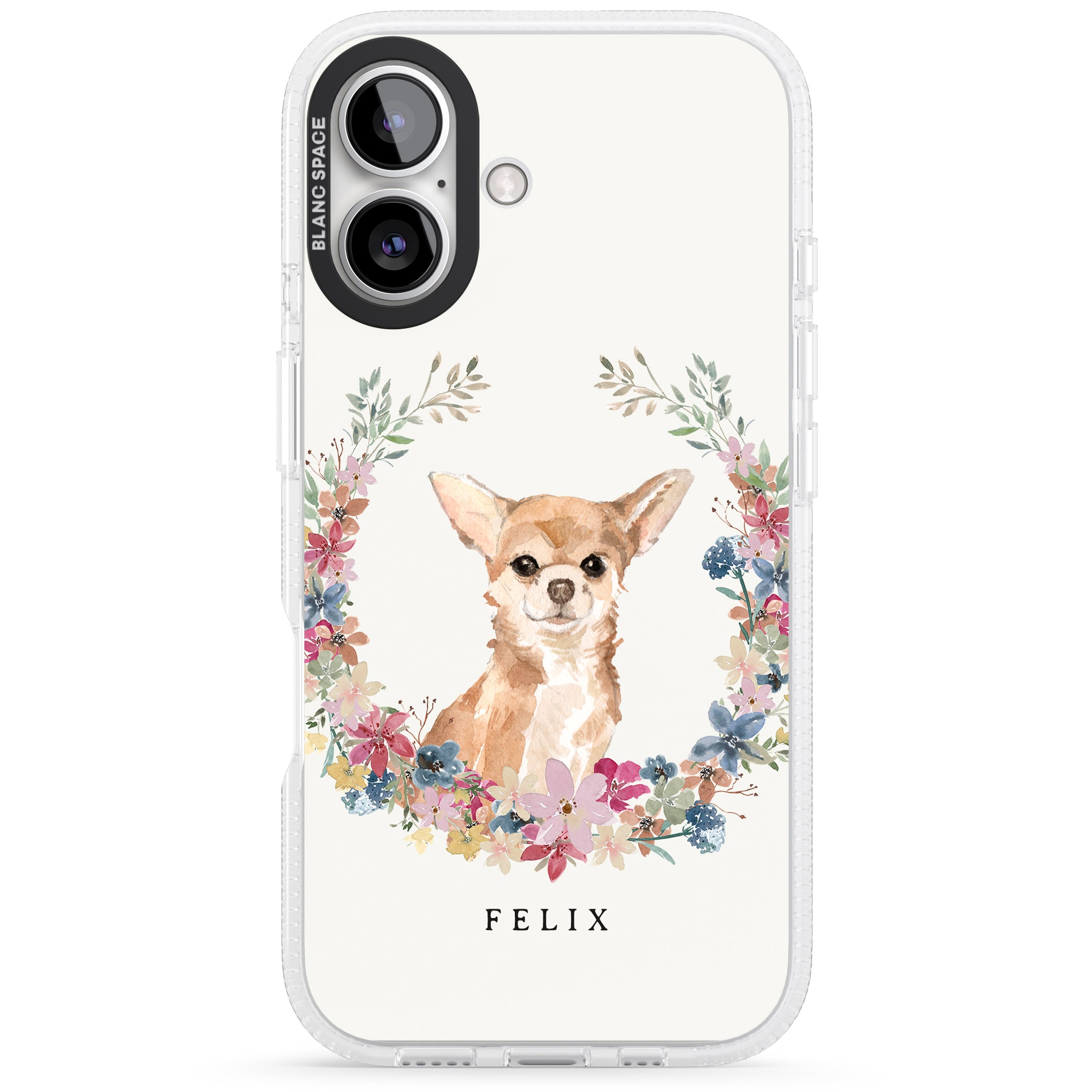 Personalised Chihuahua - Watercolour Dog Portrait iPhone 16 / 16 Plus Clear Case Impact Air - Blanc Space