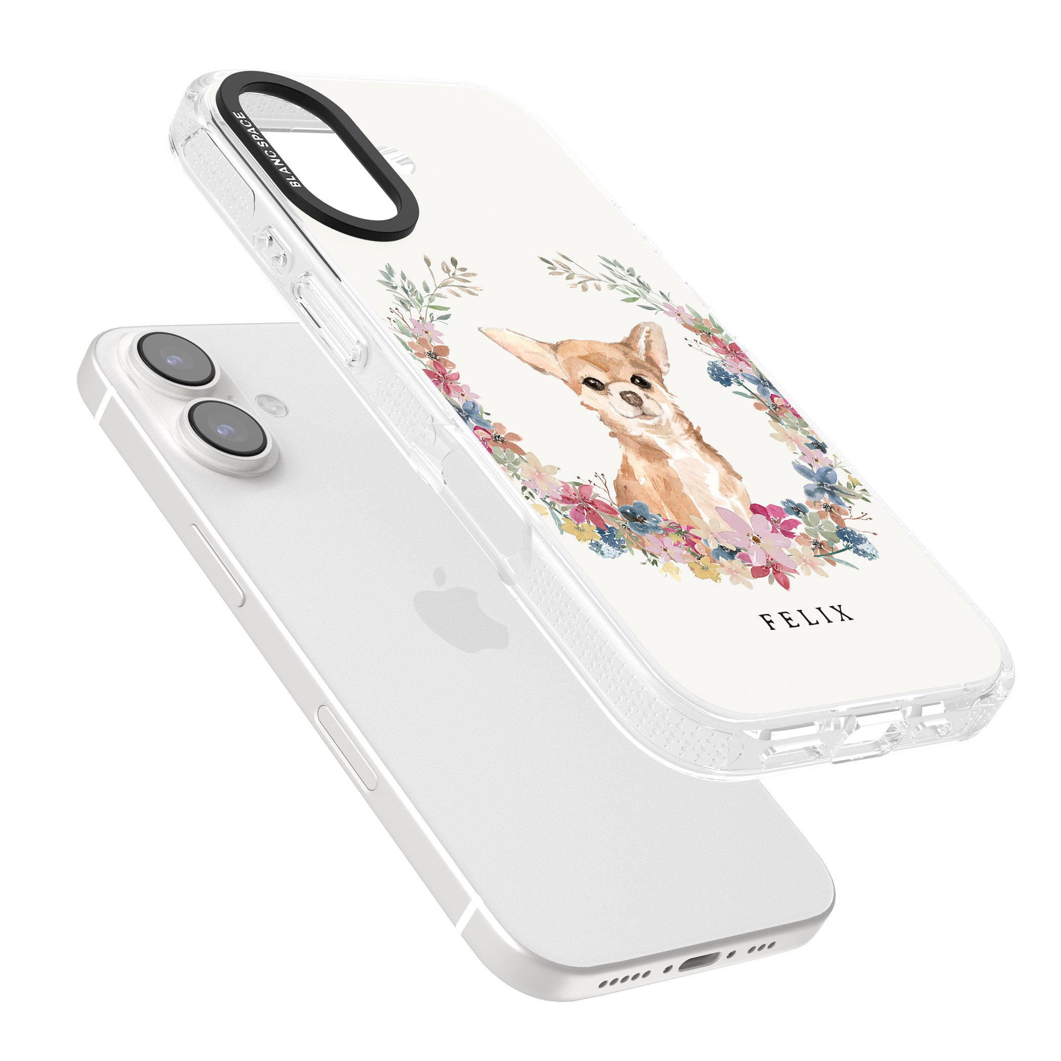 Personalised Chihuahua - Watercolour Dog Portrait iPhone 16 / 16 Plus Clear Case Impact Air - Blanc Space