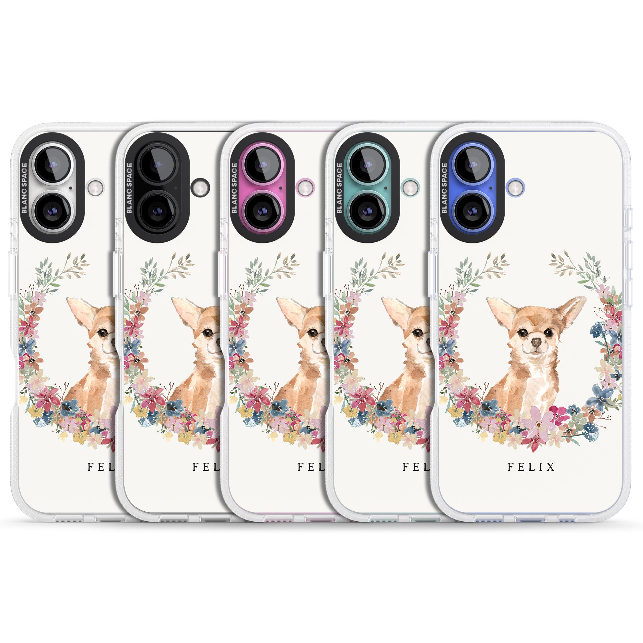 Personalised Chihuahua - Watercolour Dog Portrait iPhone 16 / 16 Plus Clear Case Impact Air - Blanc Space
