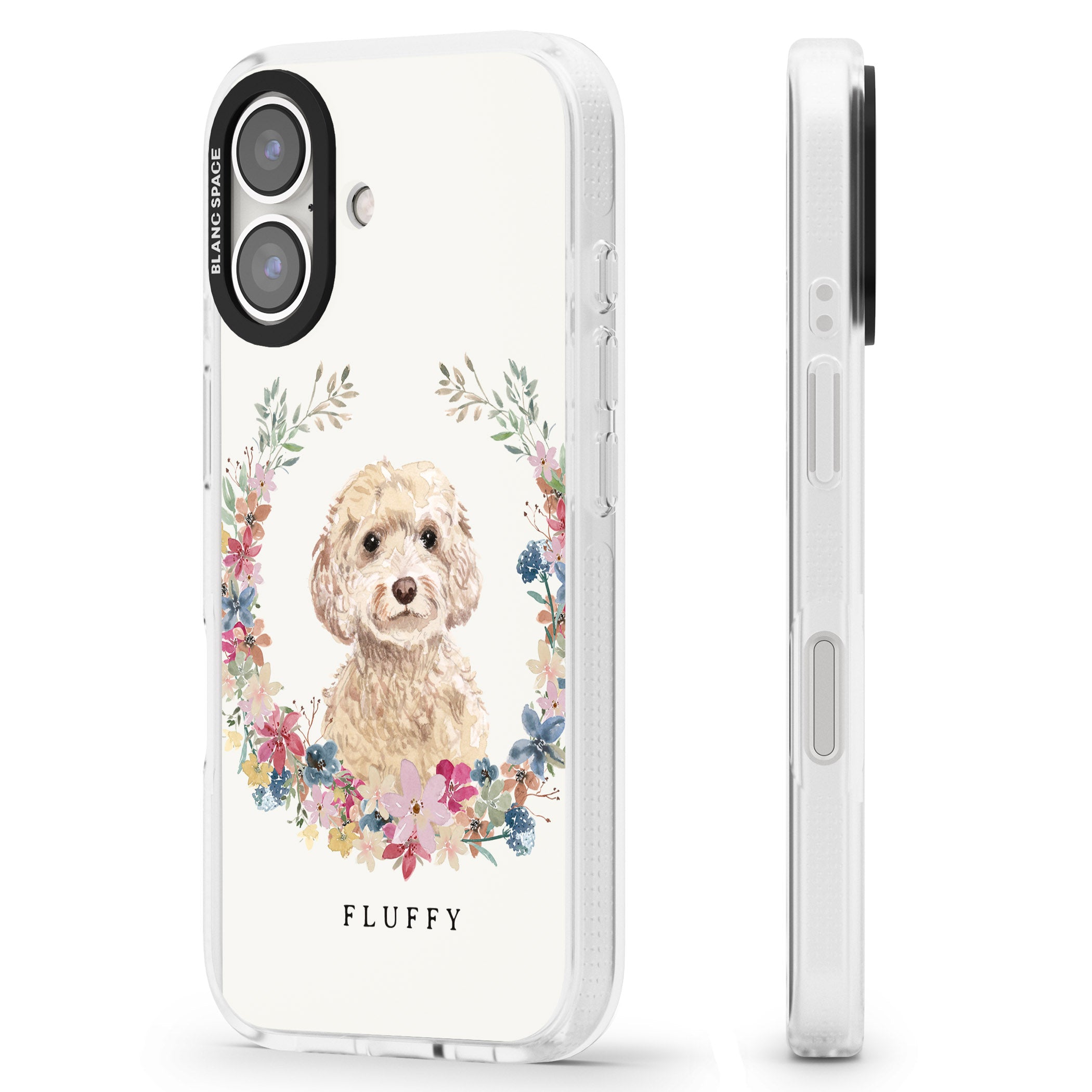 Personalised Champagne Cockapoo - Watercolour Dog Portrait iPhone 16 / 16 Plus Clear Case Impact Air - Blanc Space