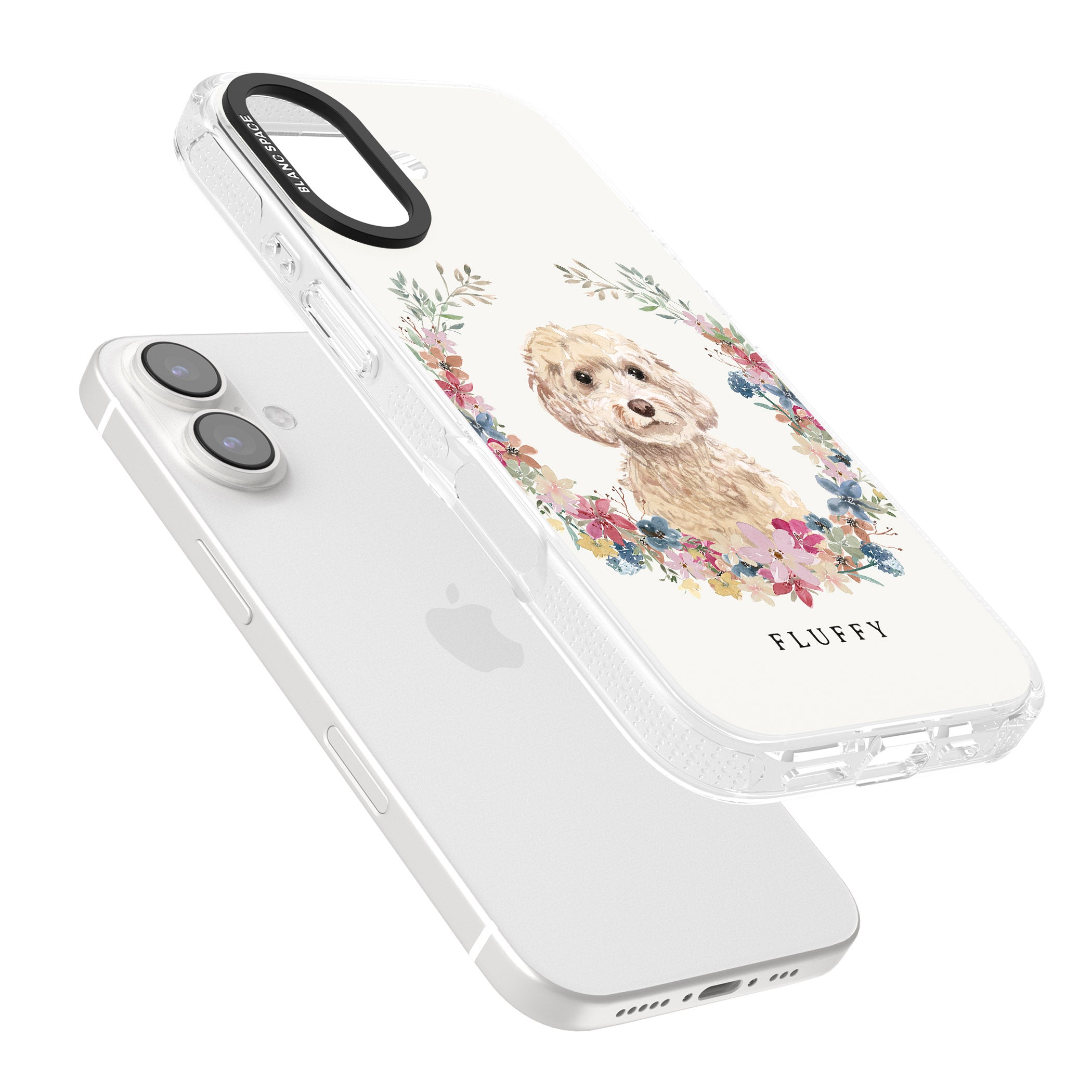 Personalised Champagne Cockapoo - Watercolour Dog Portrait iPhone 16 / 16 Plus Clear Case Impact Air - Blanc Space