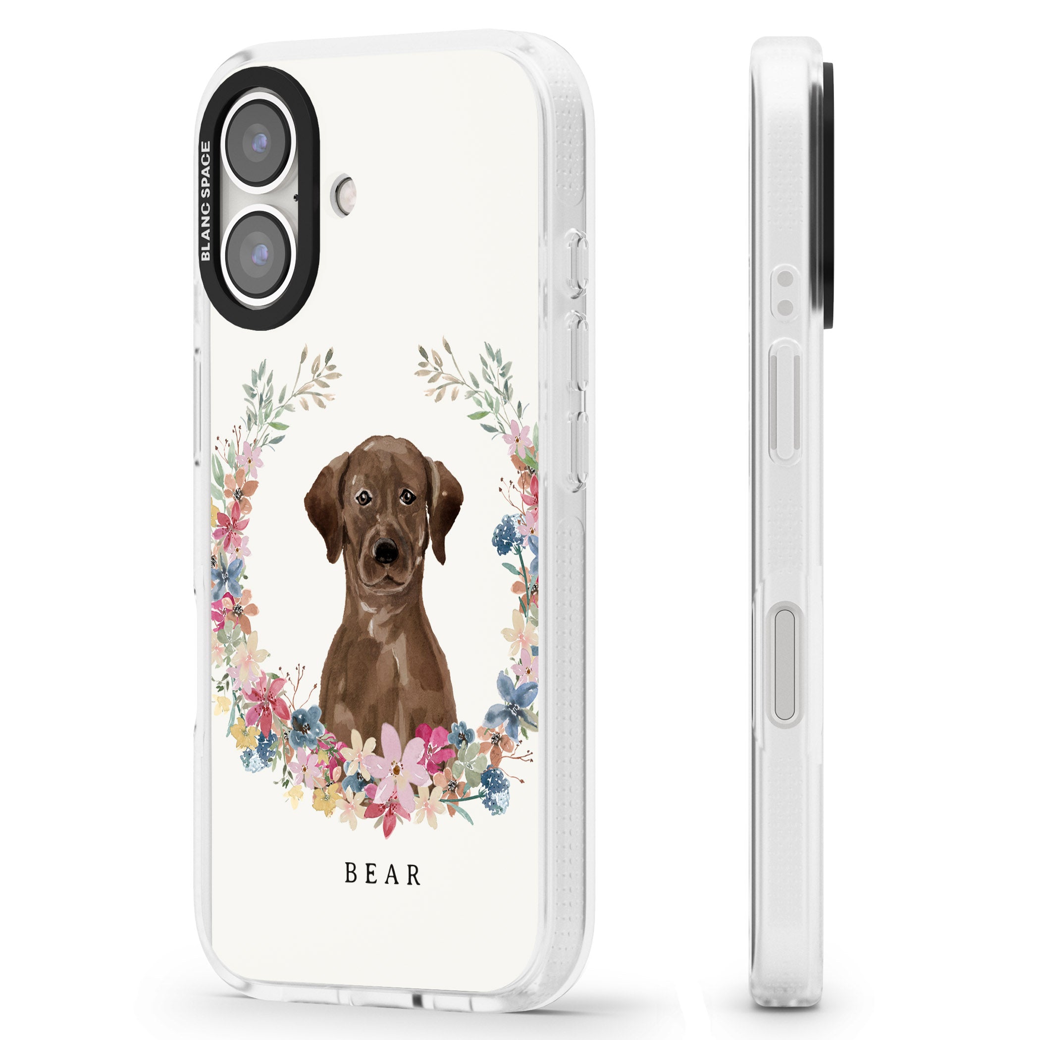 Personalised Chocolate Lab - Watercolour Dog Portrait iPhone 16 / 16 Plus Clear Case Impact Air - Blanc Space