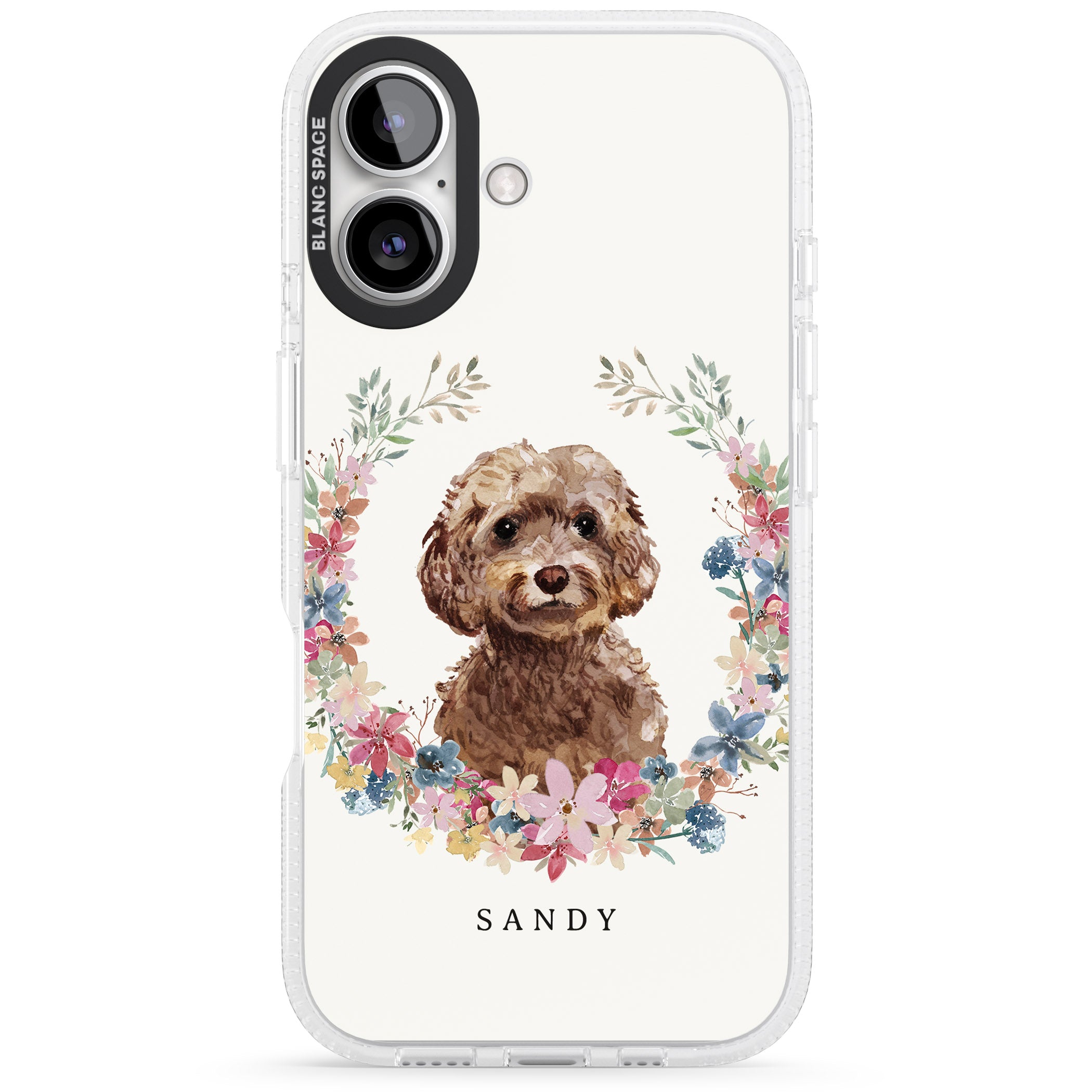 Personalised Brown Cockapoo - Watercolour Dog Portrait iPhone 16 / 16 Plus Clear Case Impact Air - Blanc Space