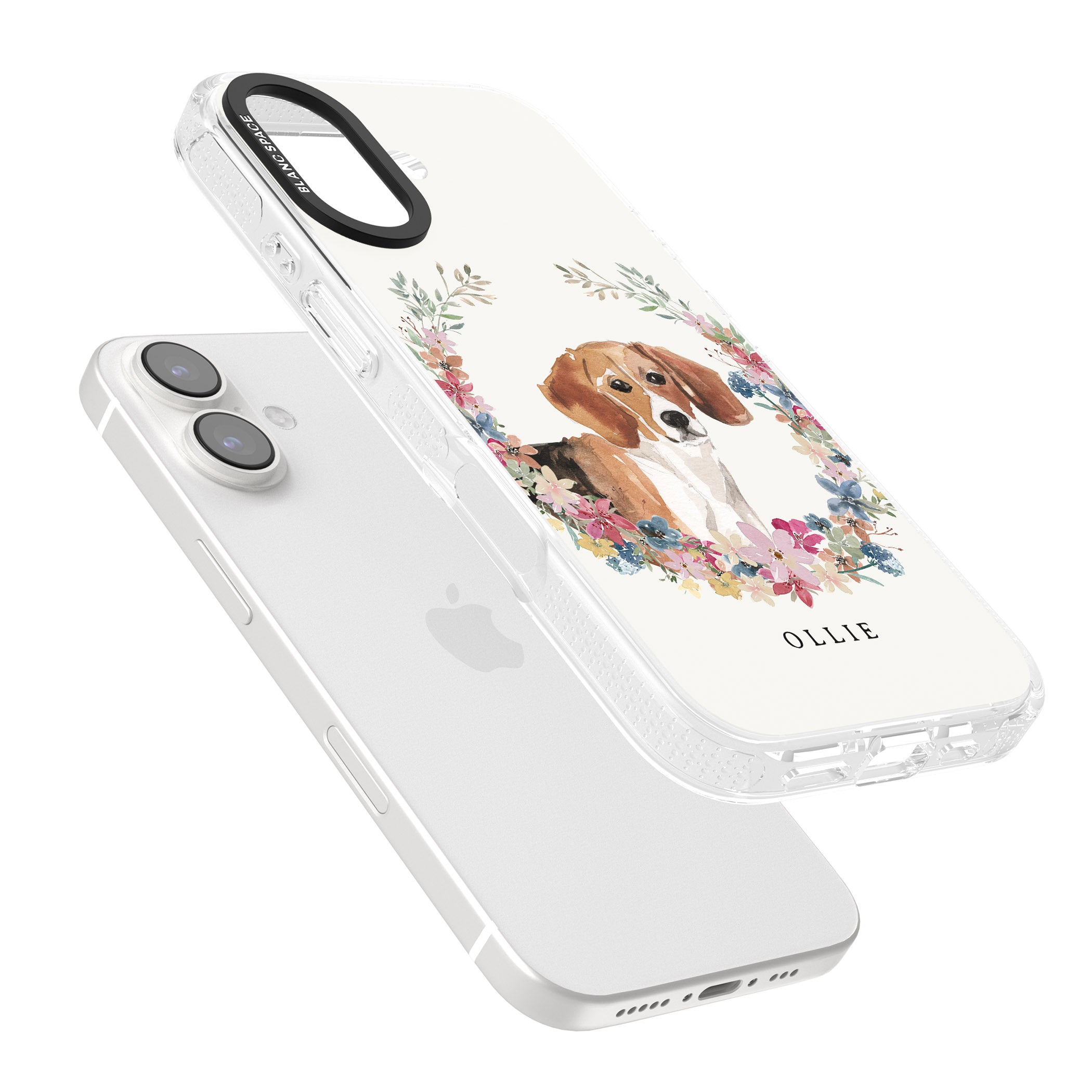 Personalised Beagle - Watercolour Dog Portrait iPhone 16 / 16 Plus Clear Case Impact Air - Blanc Space