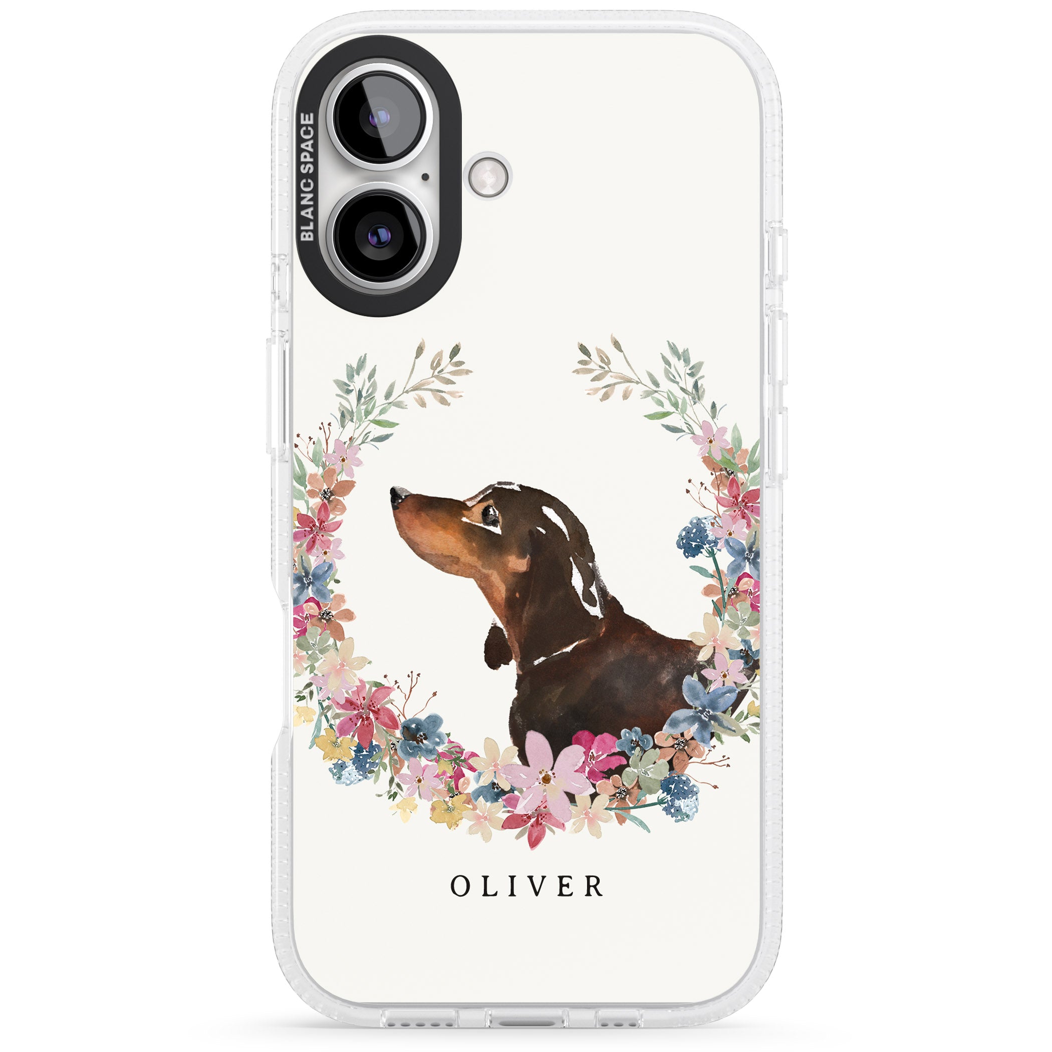 Personalised Black & Tan Dachshund - Watercolour Dog Portrait iPhone 16 / 16 Plus Clear Case Impact Air - Blanc Space