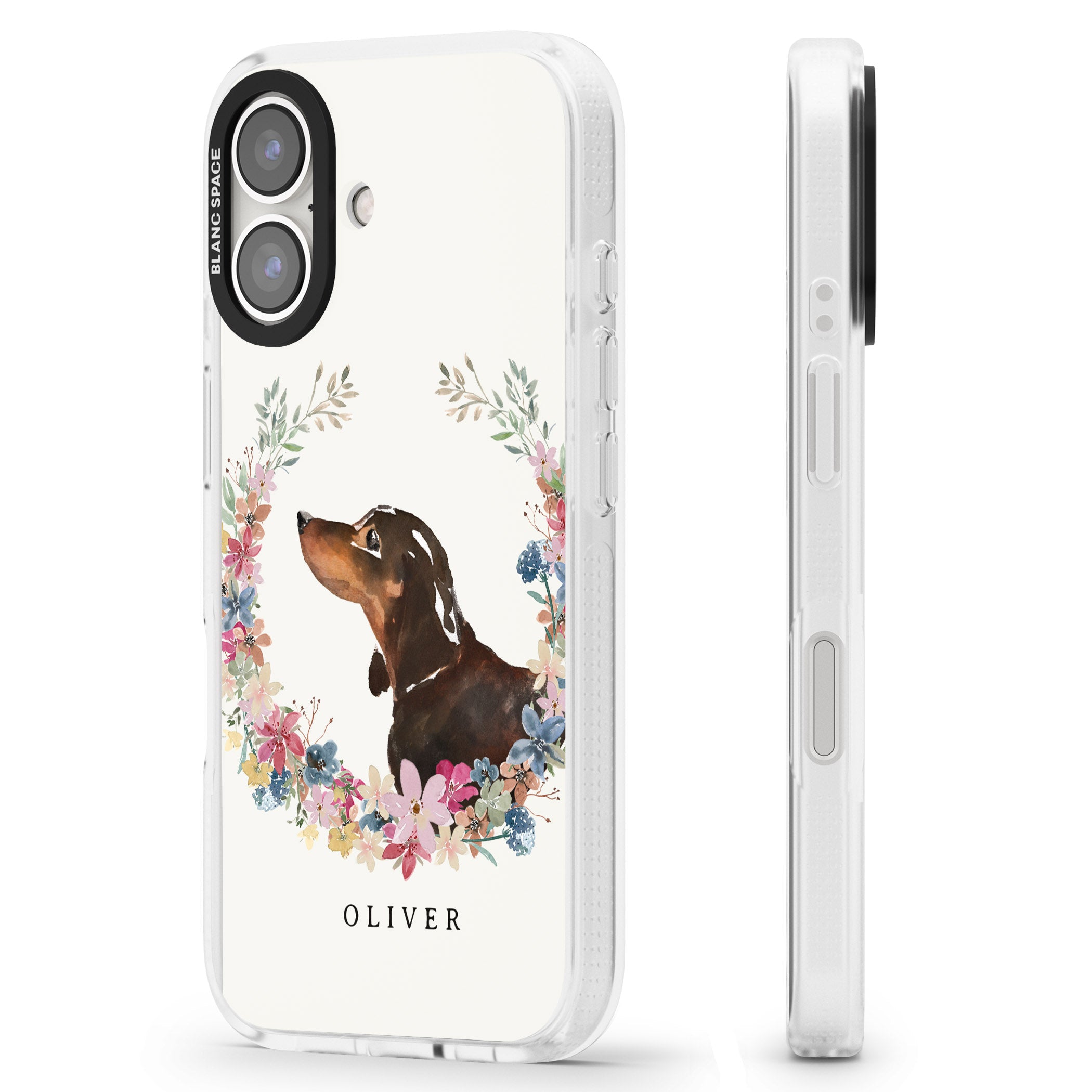 Personalised Black & Tan Dachshund - Watercolour Dog Portrait iPhone 16 / 16 Plus Clear Case Impact Air - Blanc Space