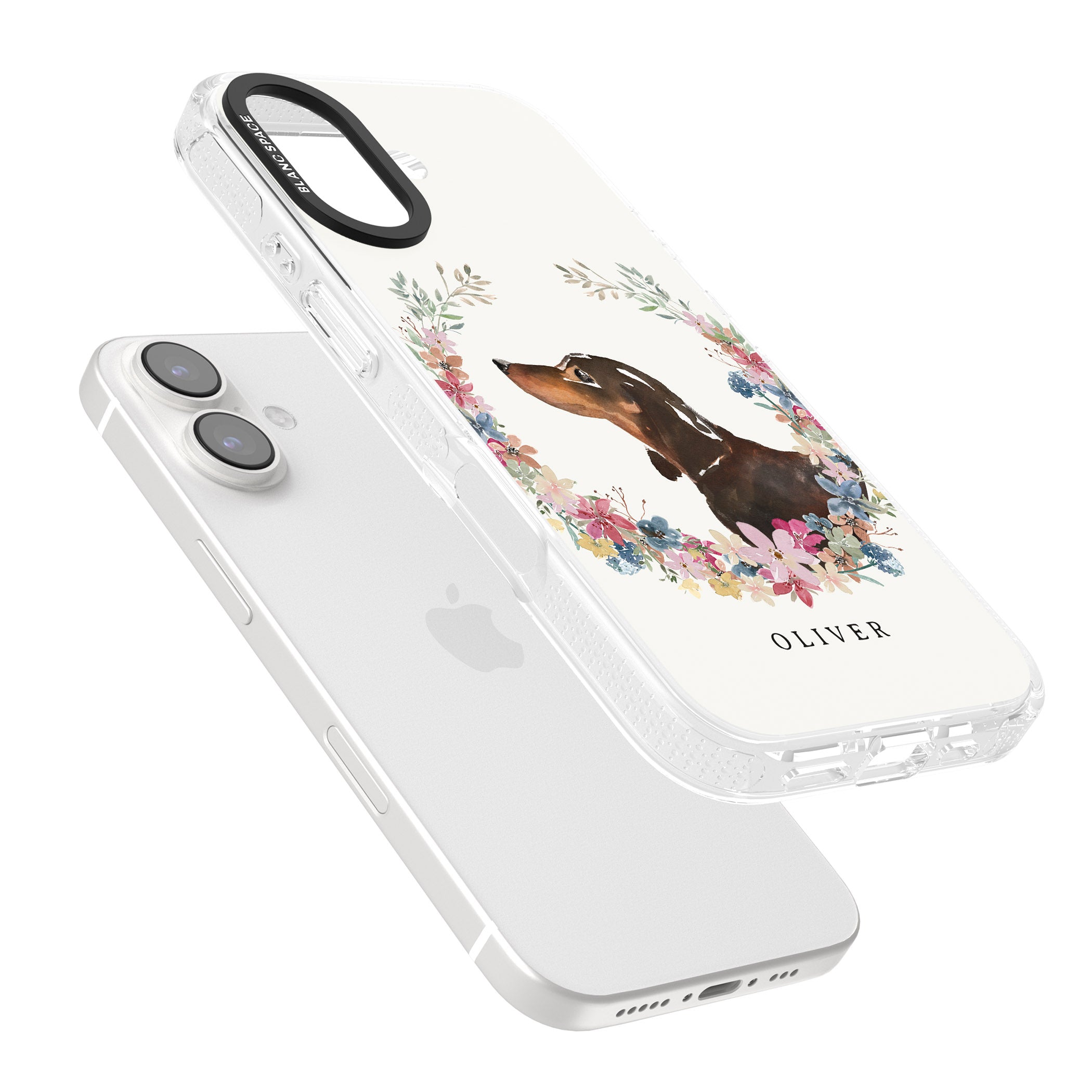 Personalised Black & Tan Dachshund - Watercolour Dog Portrait iPhone 16 / 16 Plus Clear Case Impact Air - Blanc Space