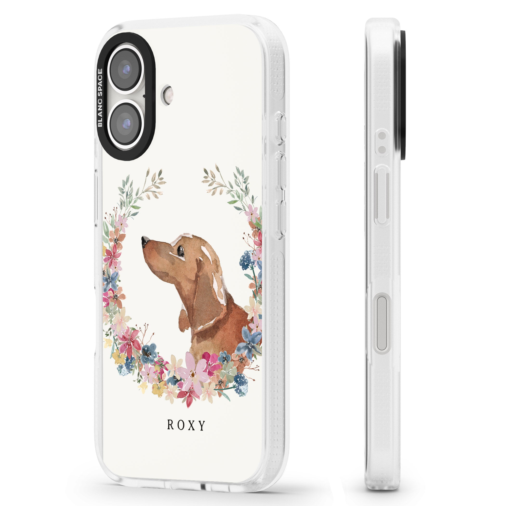 Personalised Tan Dachshund - Watercolour Dog Portrait iPhone 16 / 16 Plus Clear Case Impact Air - Blanc Space