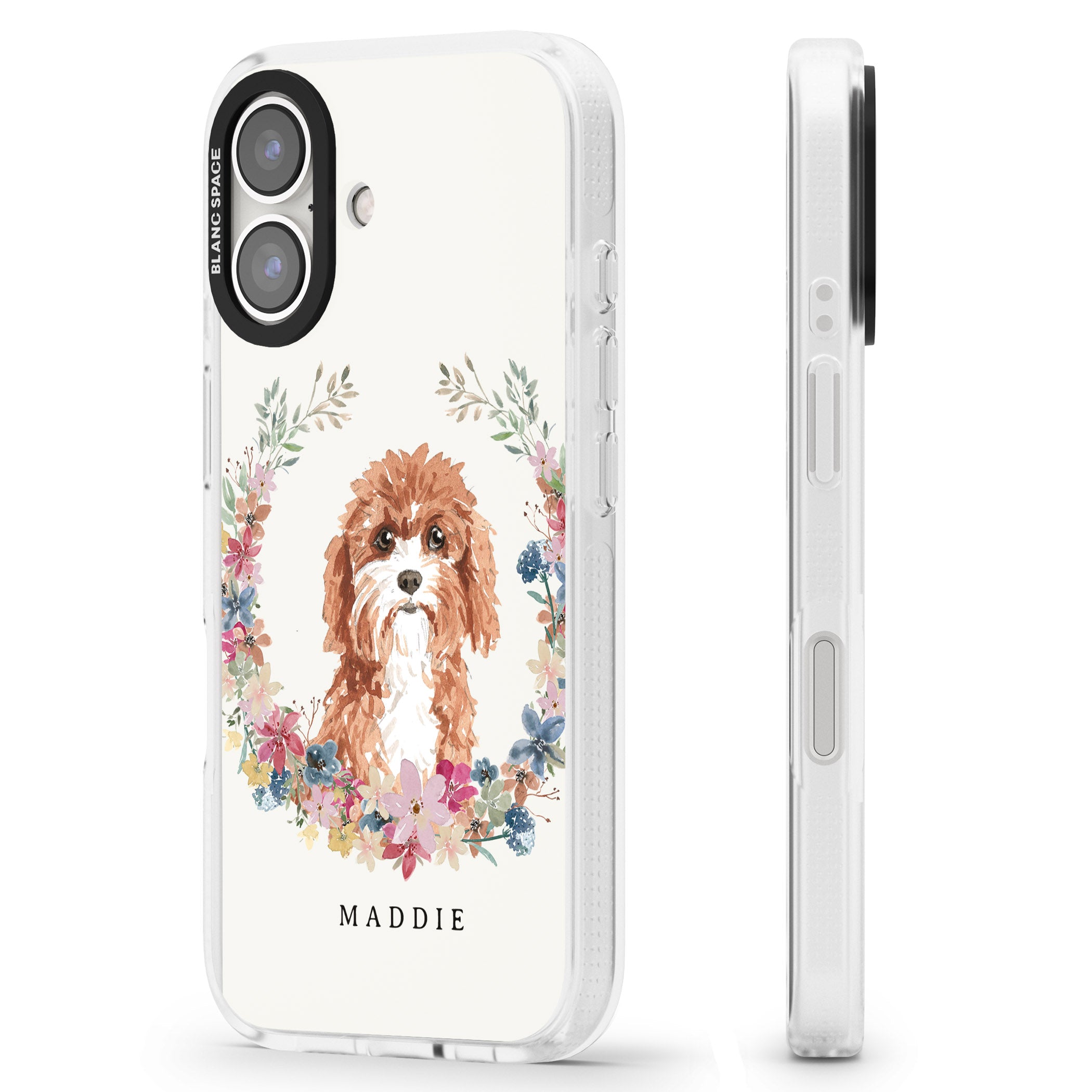 Personalised Cavapoo - Watercolour Dog Portrait iPhone 16 / 16 Plus Clear Case Impact Air - Blanc Space