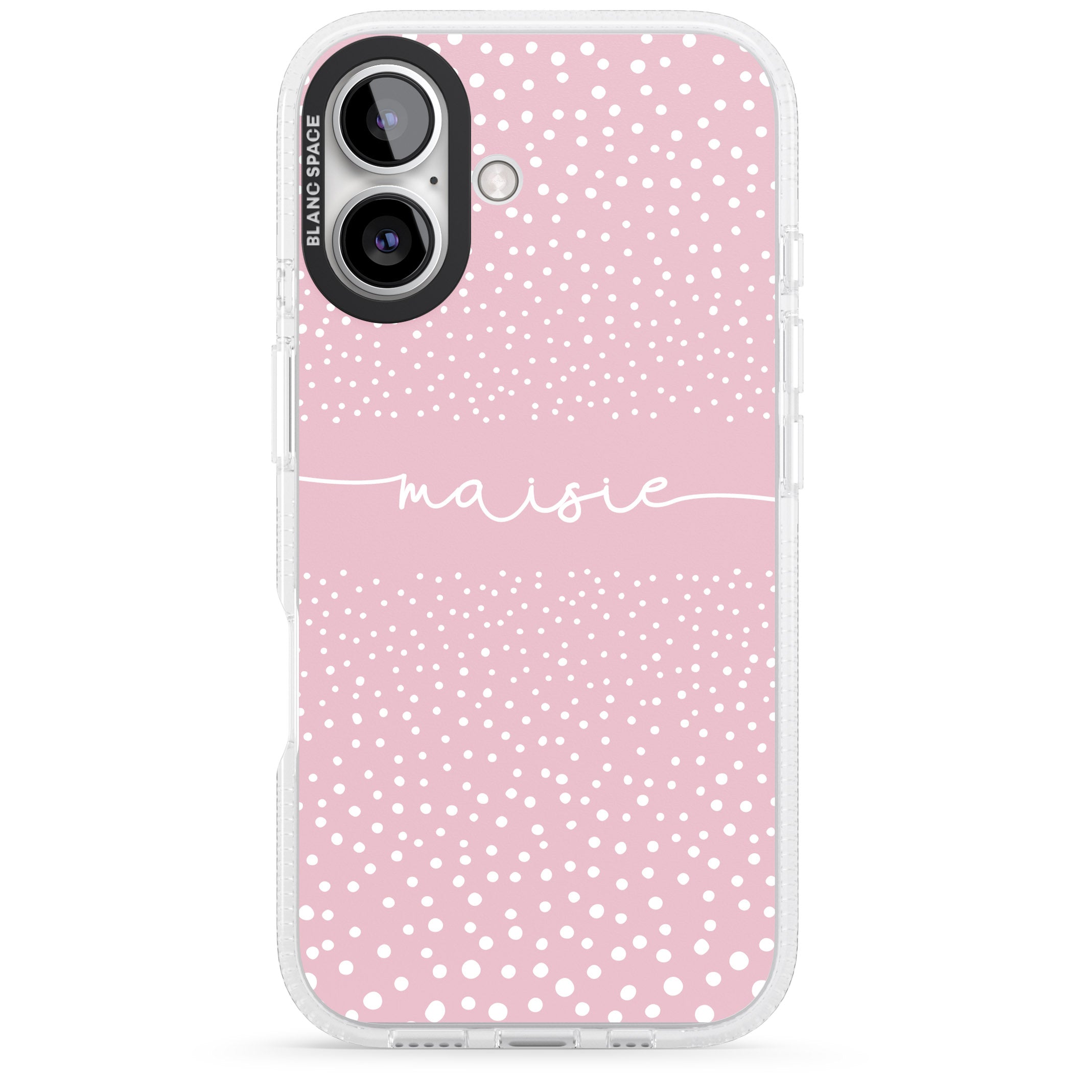 Personalised Pink Dots iPhone 16 / 16 Plus Clear Case Impact Air - Blanc Space