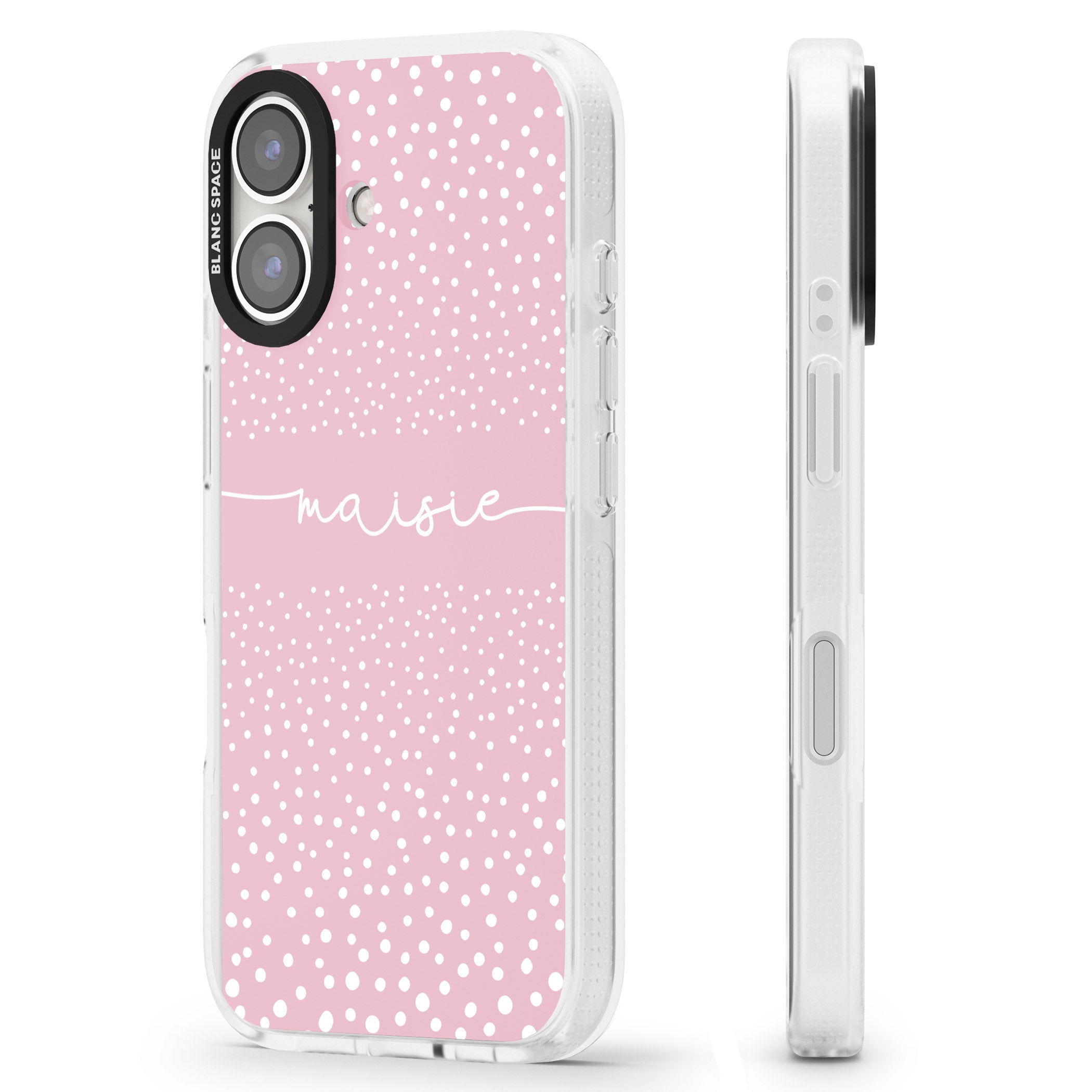 Personalised Pink Dots iPhone 16 / 16 Plus Clear Case Impact Air - Blanc Space