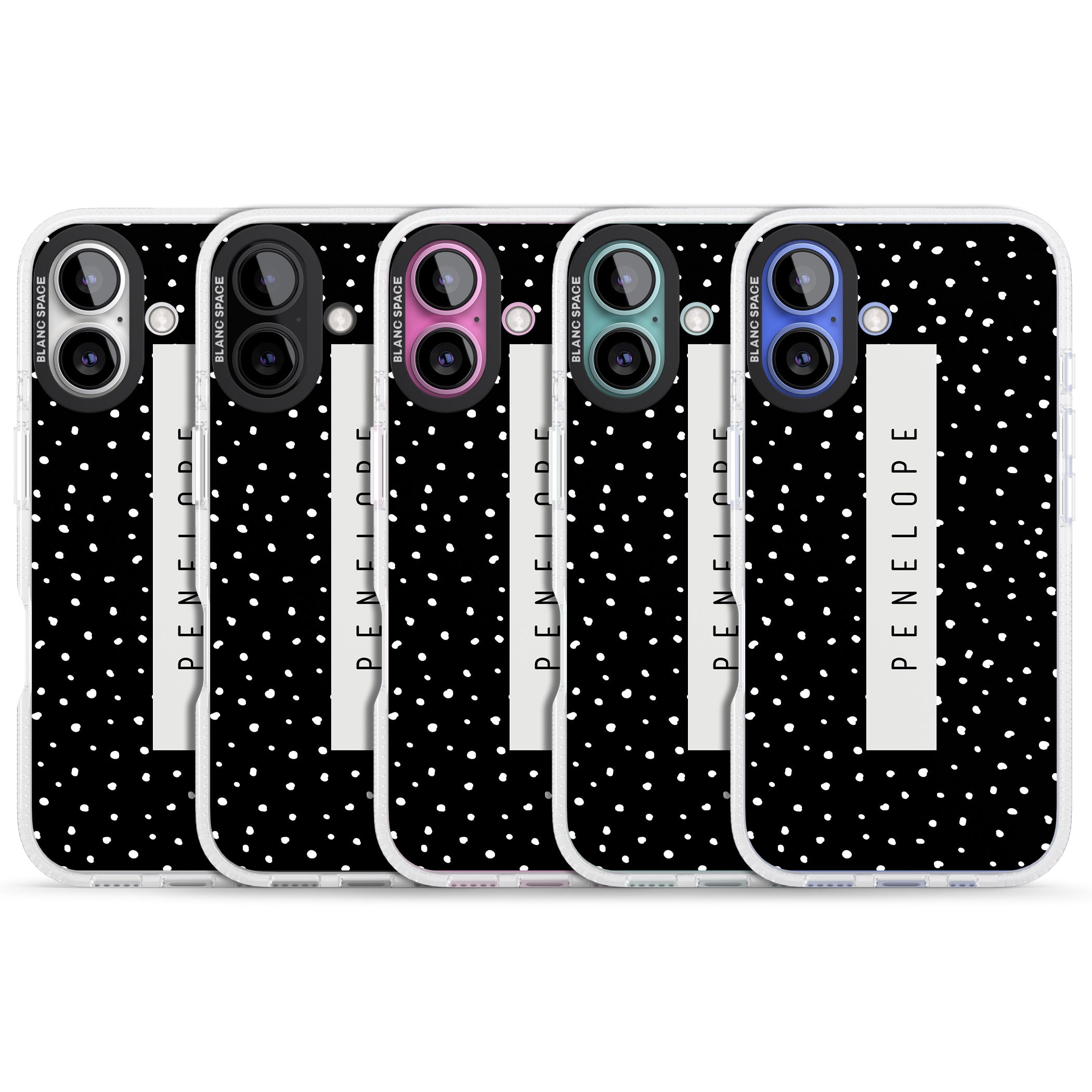 Personalised Black Dots iPhone 16 / 16 Plus Clear Case Impact Air - Blanc Space