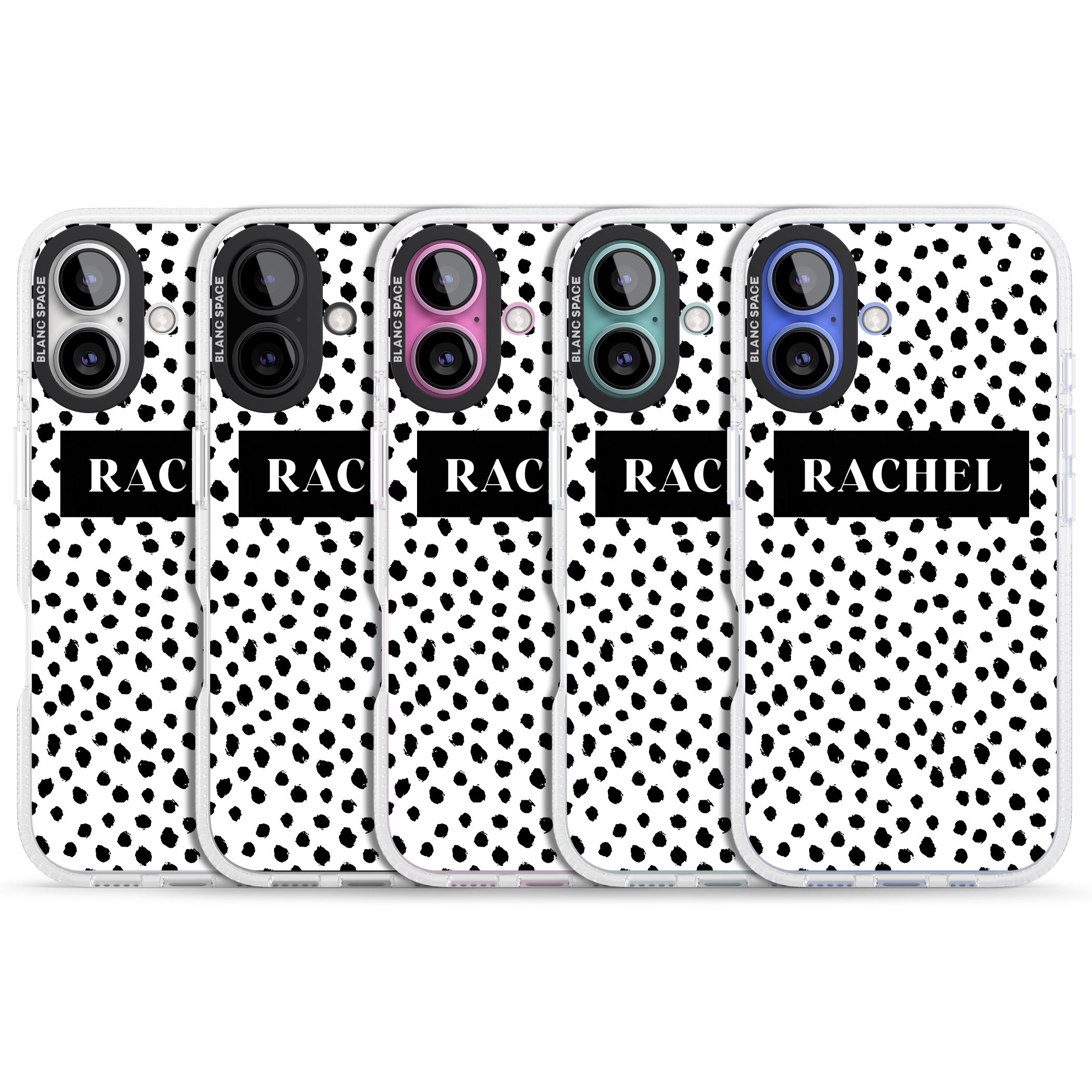 Personalised Black Bar & Dots iPhone 16 / 16 Plus Clear Case Impact Air - Blanc Space