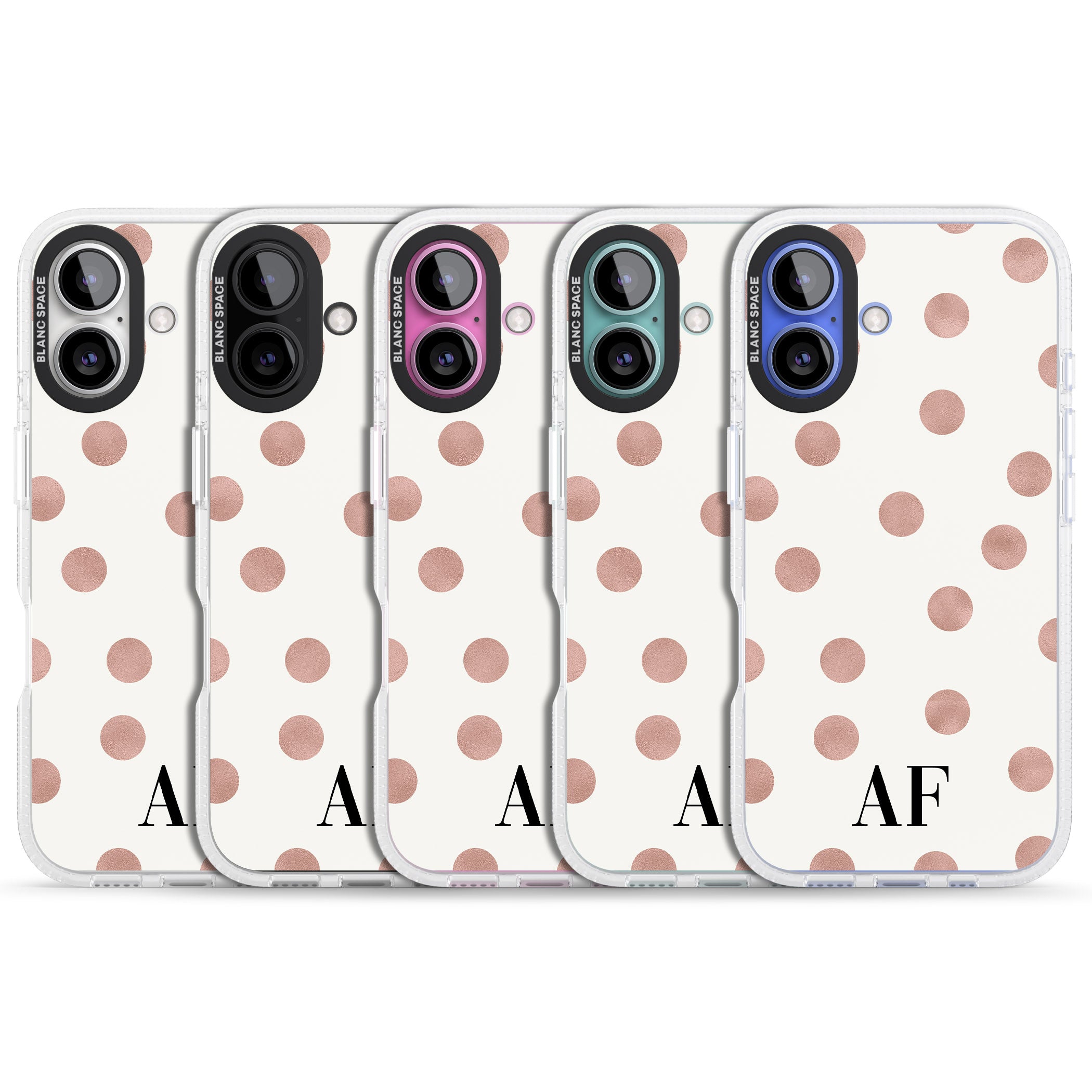 Personalised Initials & Dots iPhone 16 / 16 Plus Clear Case Impact Air - Blanc Space