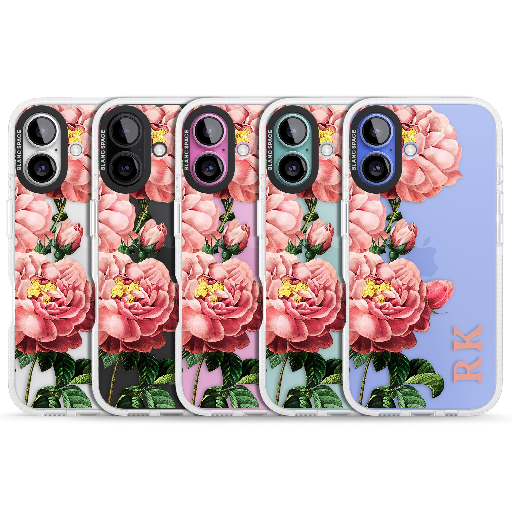 Personalised Clear Vintage Floral Pink Peonies iPhone 16 / 16 Plus Clear Case Impact Air - Blanc Space