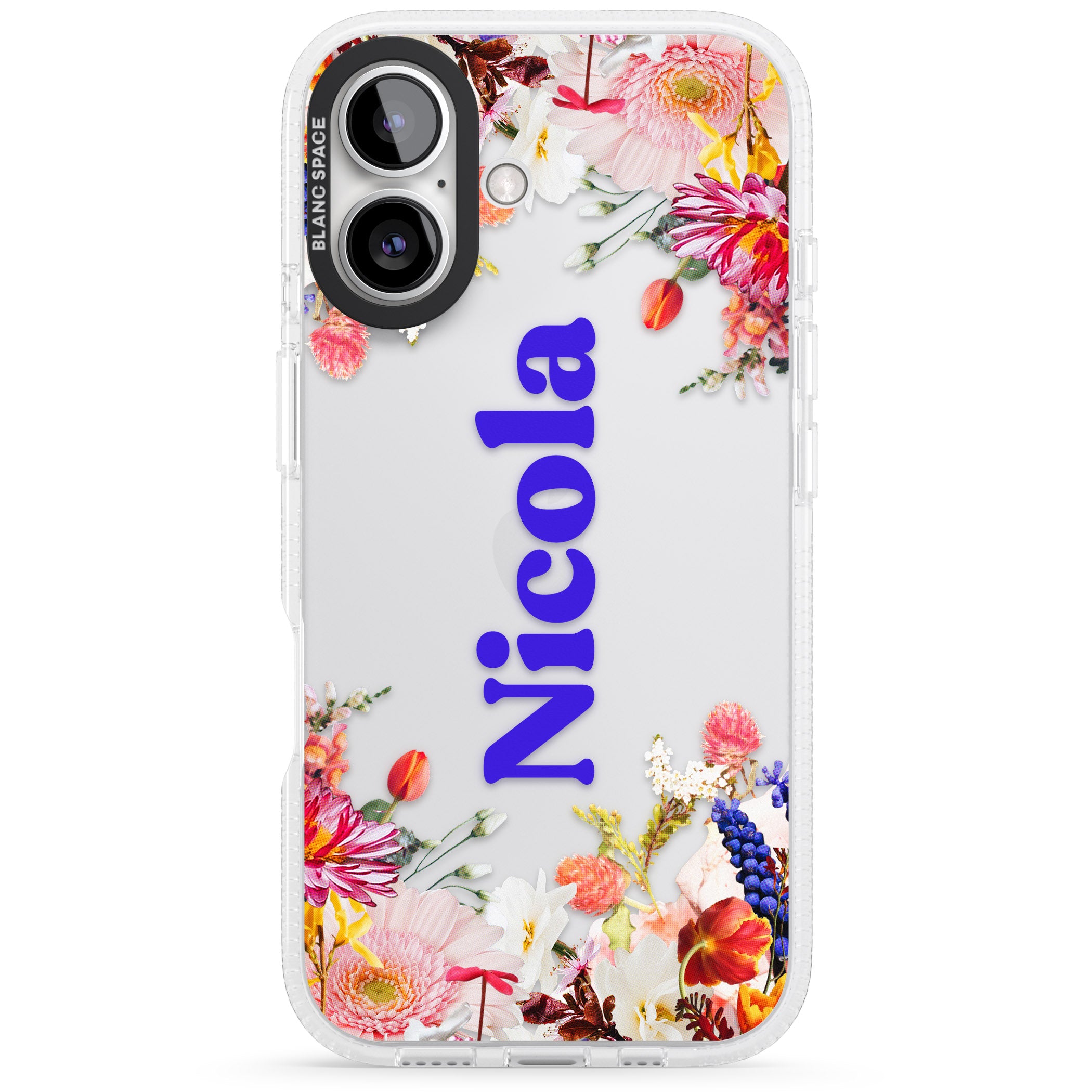 Personalised Text with Floral Borders iPhone 16 / 16 Plus Clear Case Impact Air - Blanc Space