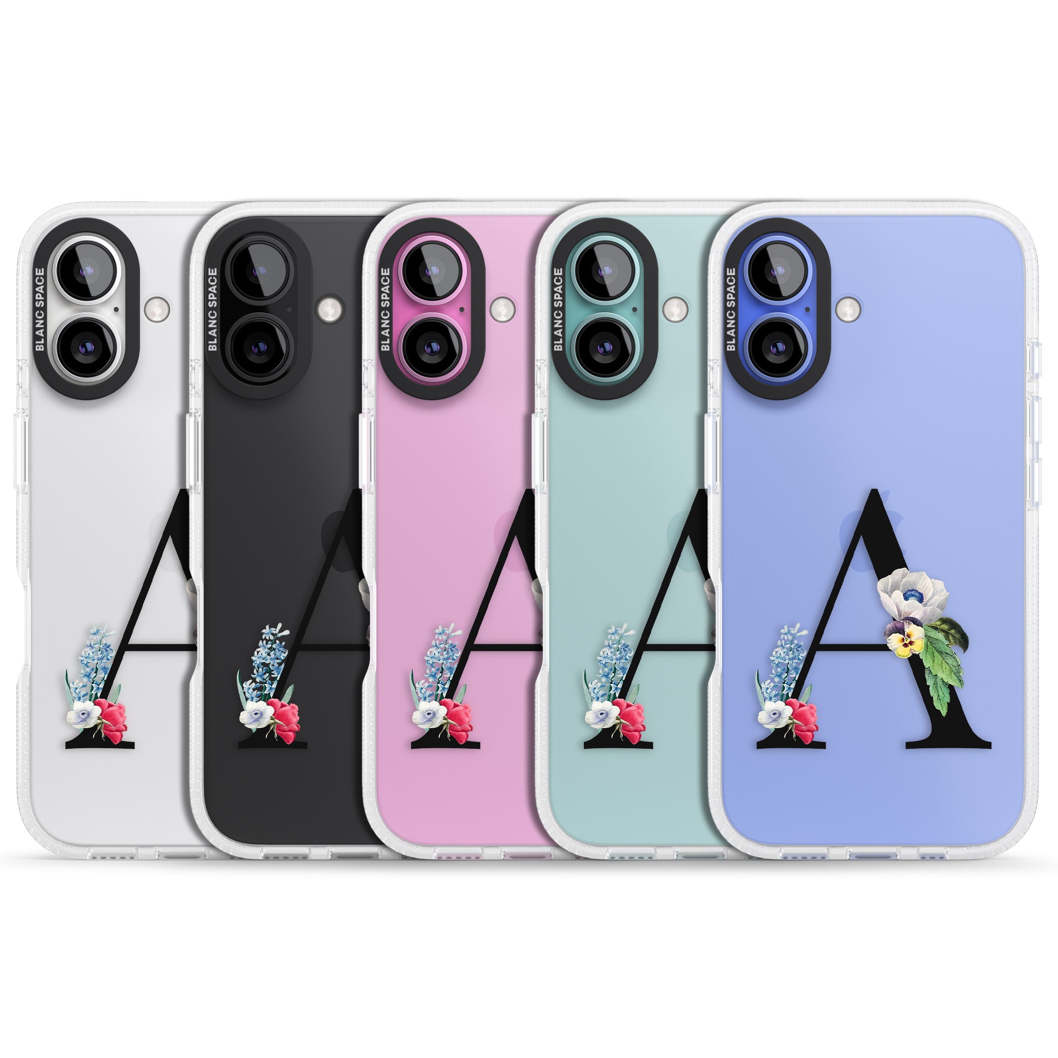 Personalised Floral Initial iPhone 16 / 16 Plus Clear Case Impact Air - Blanc Space