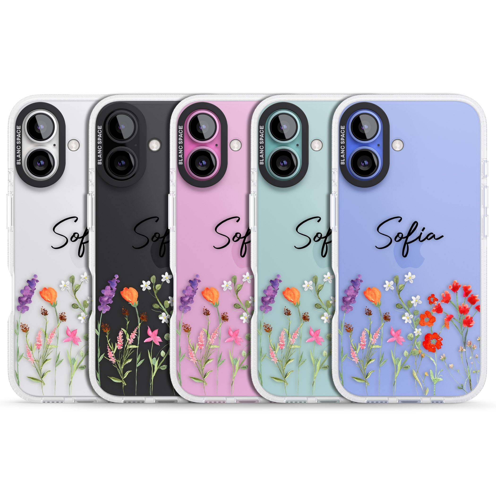 Personalised Spring Wildflowers iPhone 16 / 16 Plus Clear Case Impact Air - Blanc Space
