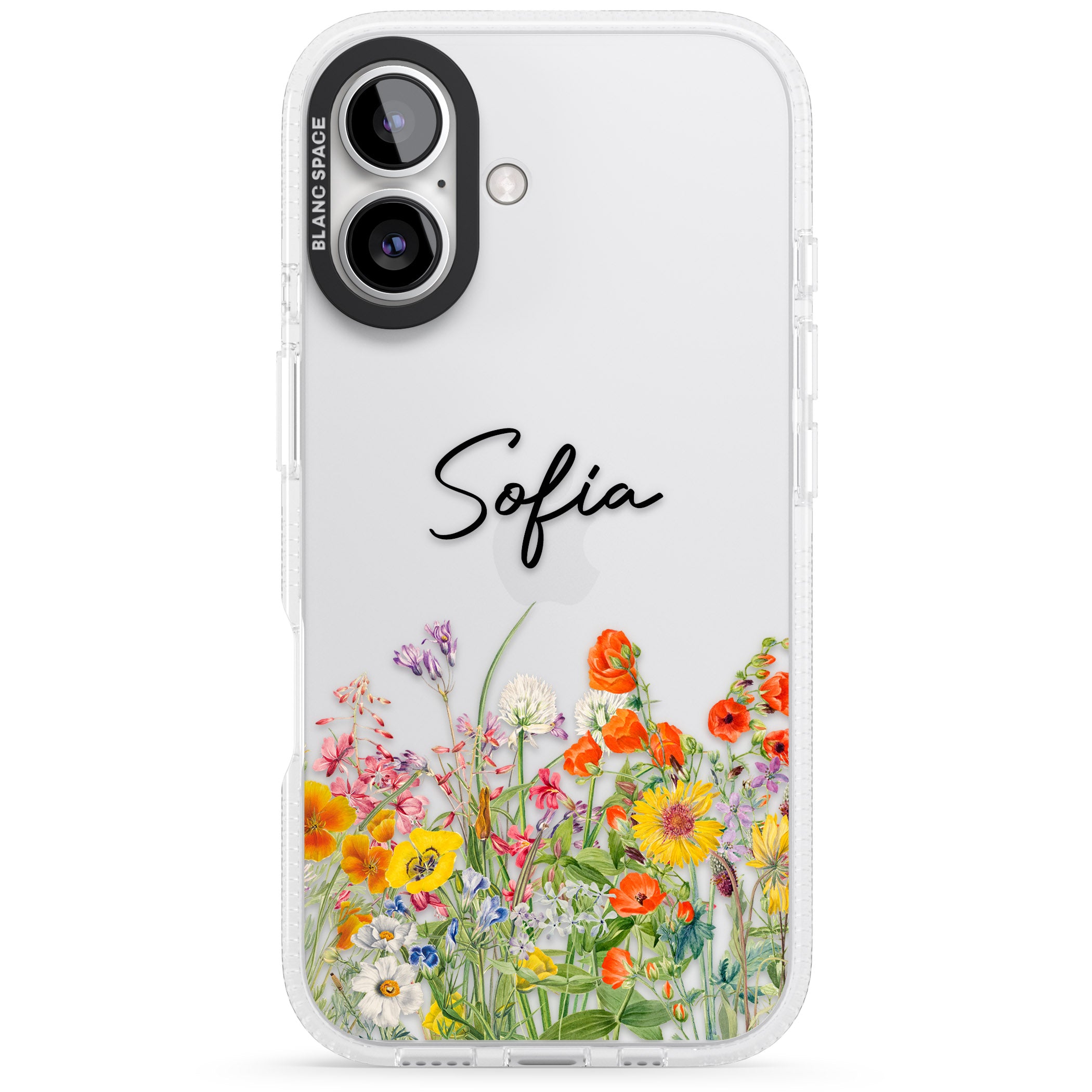 Personalised Summer Wildflowers iPhone 16 / 16 Plus Clear Case Impact Air - Blanc Space