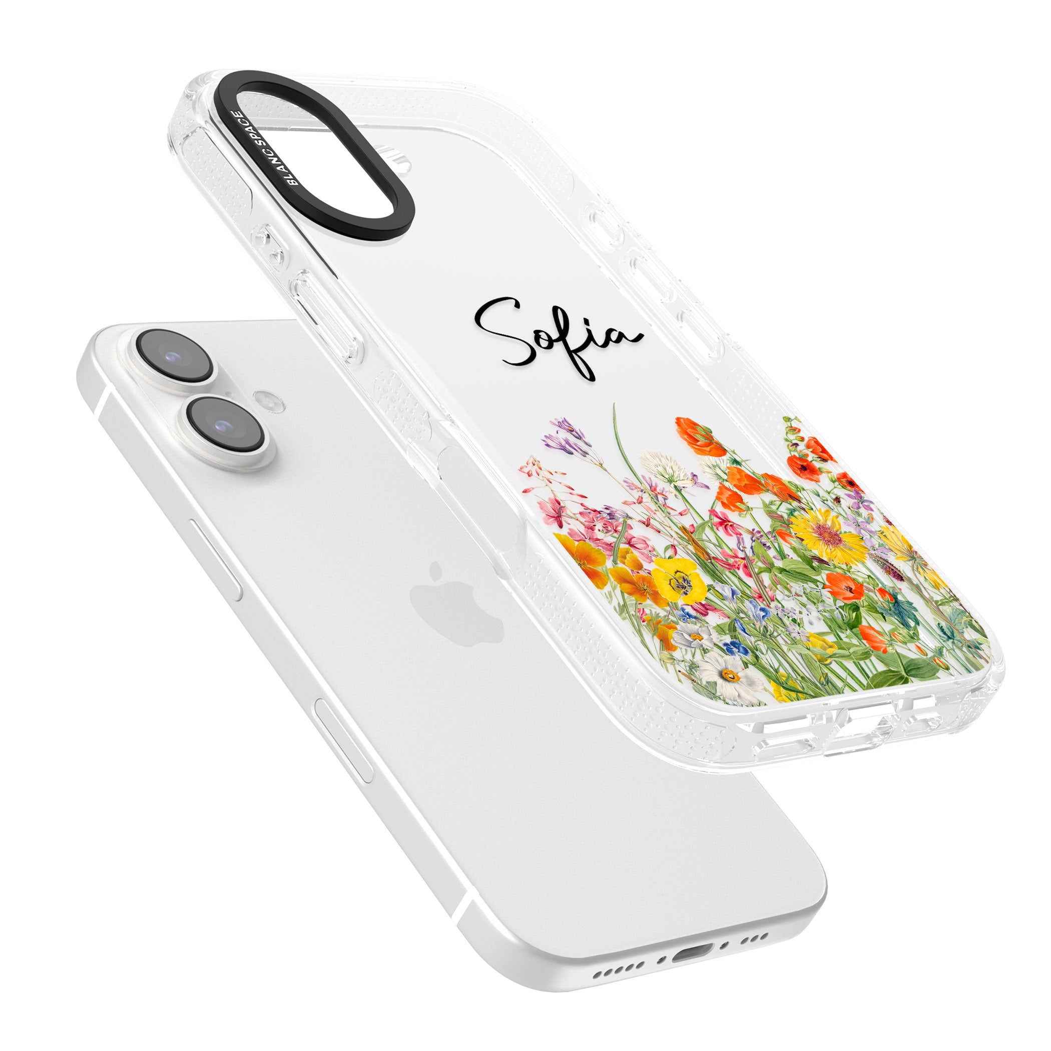 Personalised Summer Wildflowers iPhone 16 / 16 Plus Clear Case Impact Air - Blanc Space