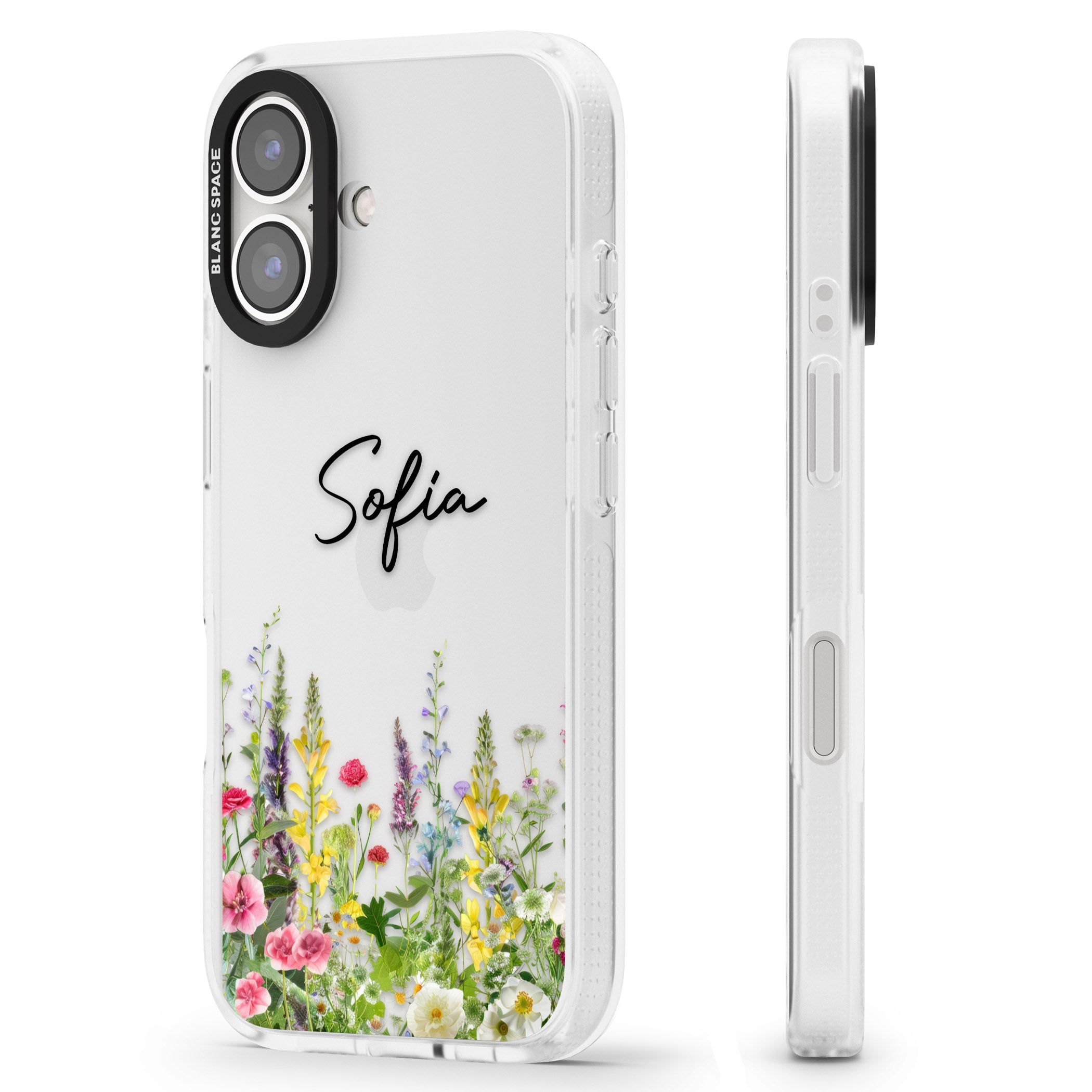 Personalised Garden Wildfowers iPhone 16 / 16 Plus Clear Case Impact Air - Blanc Space