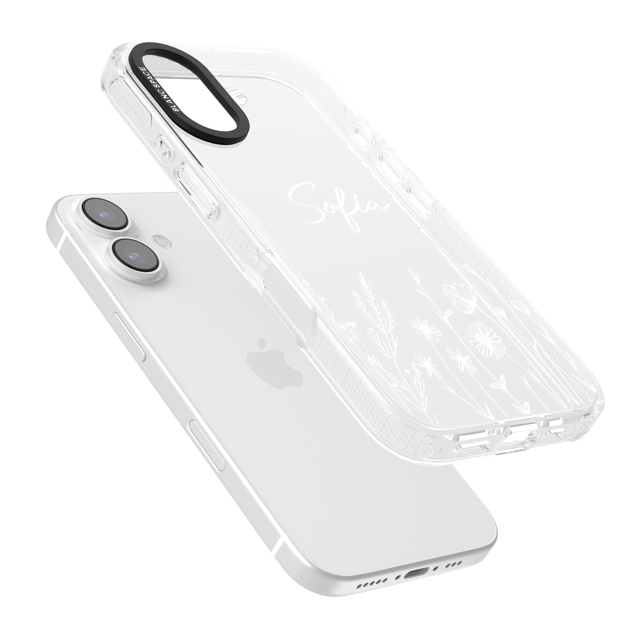 Personalised White Wildflowers iPhone 16 / 16 Plus Clear Case Impact Air - Blanc Space