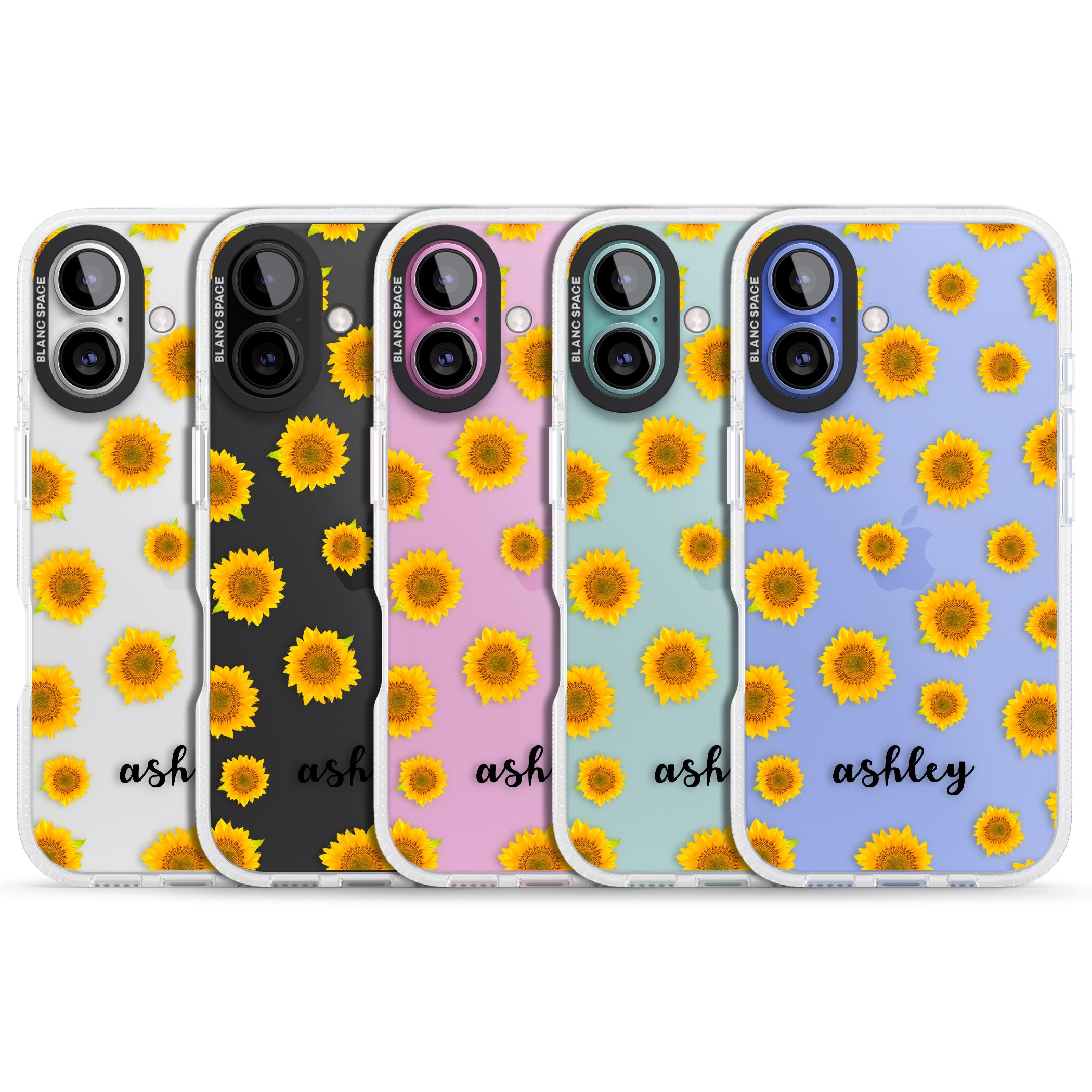 Personalised Sunflowers & Cursive iPhone 16 / 16 Plus Clear Case Impact Air - Blanc Space