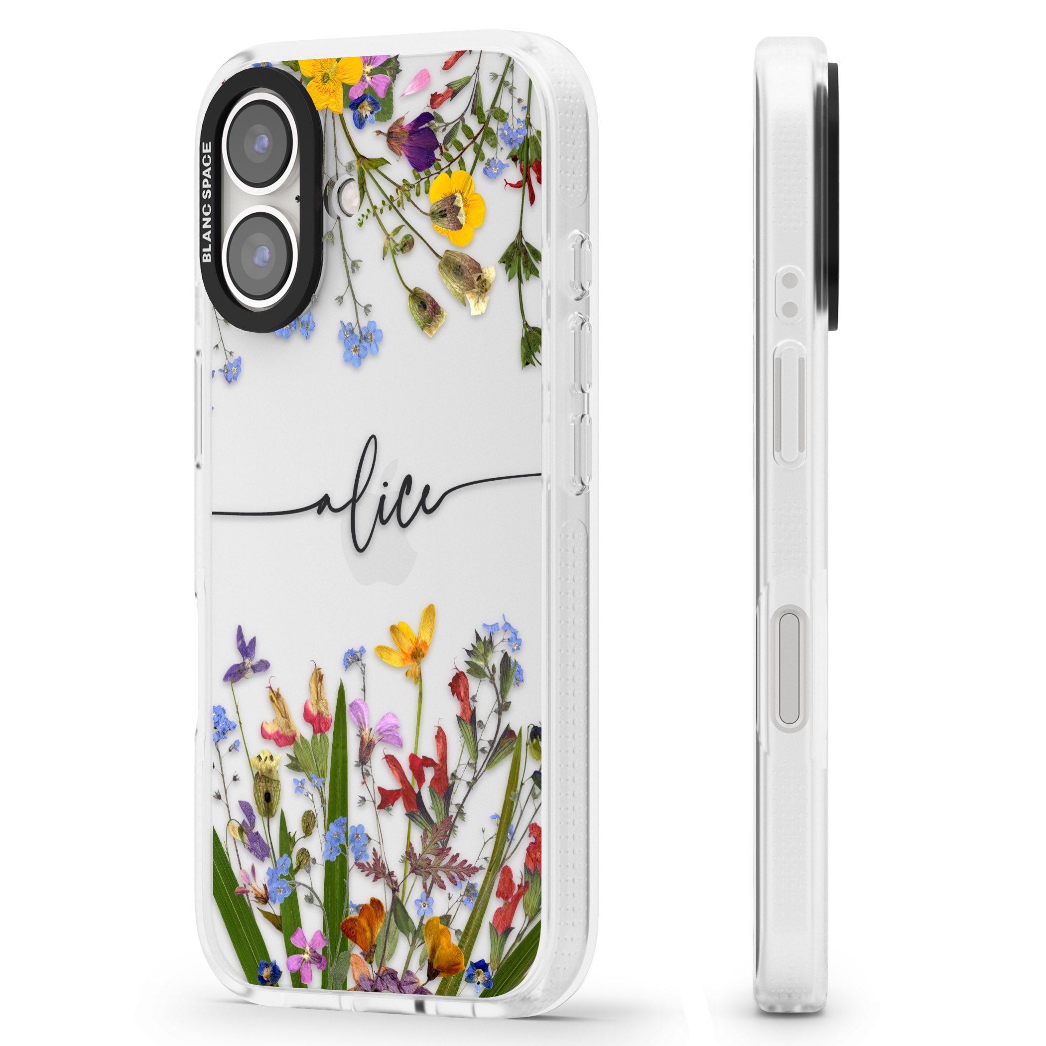 Personalised Wildflower Floral iPhone 16 / 16 Plus Clear Case Impact Air - Blanc Space