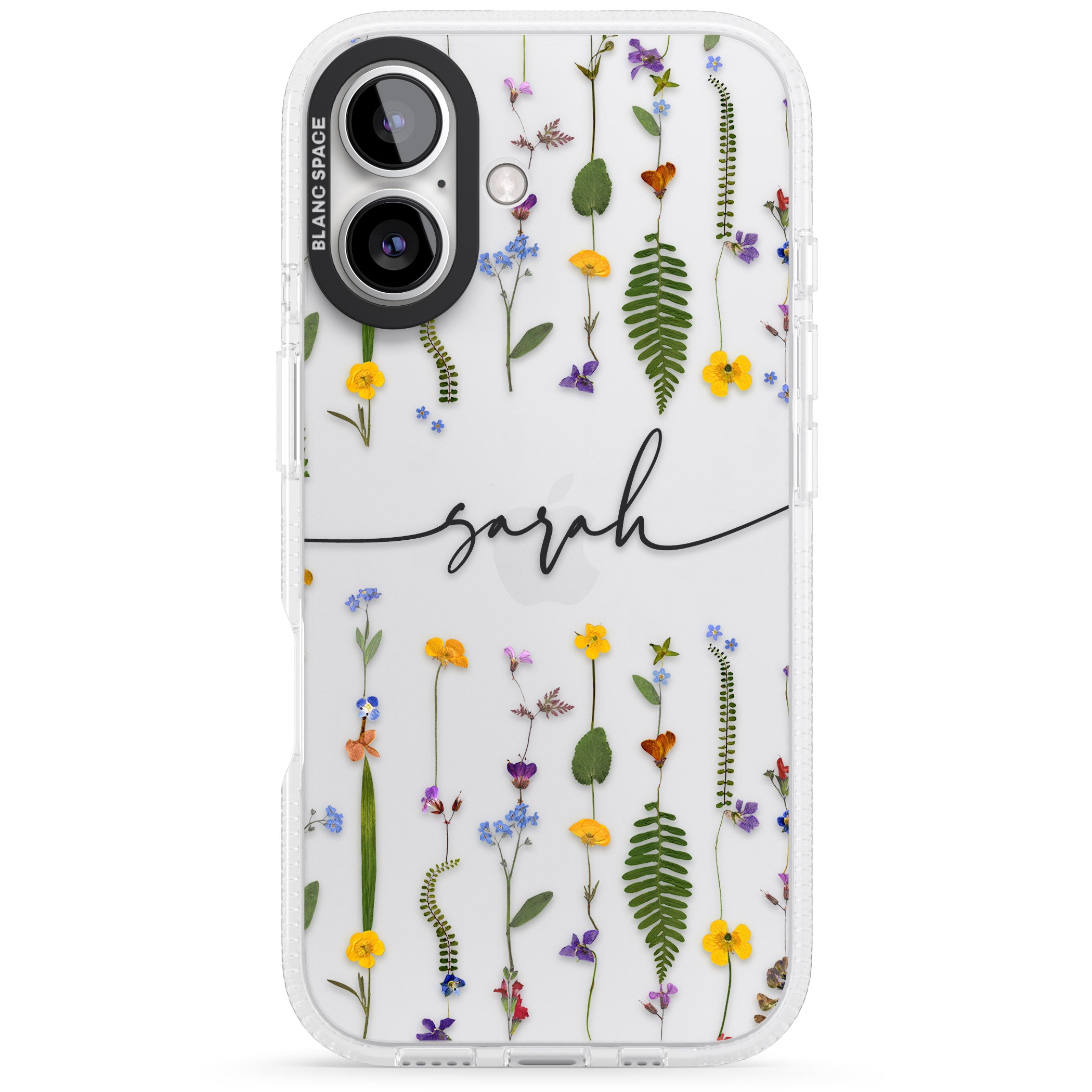 Personalised Wildflower Floral iPhone 16 / 16 Plus Clear Case Impact Air - Blanc Space
