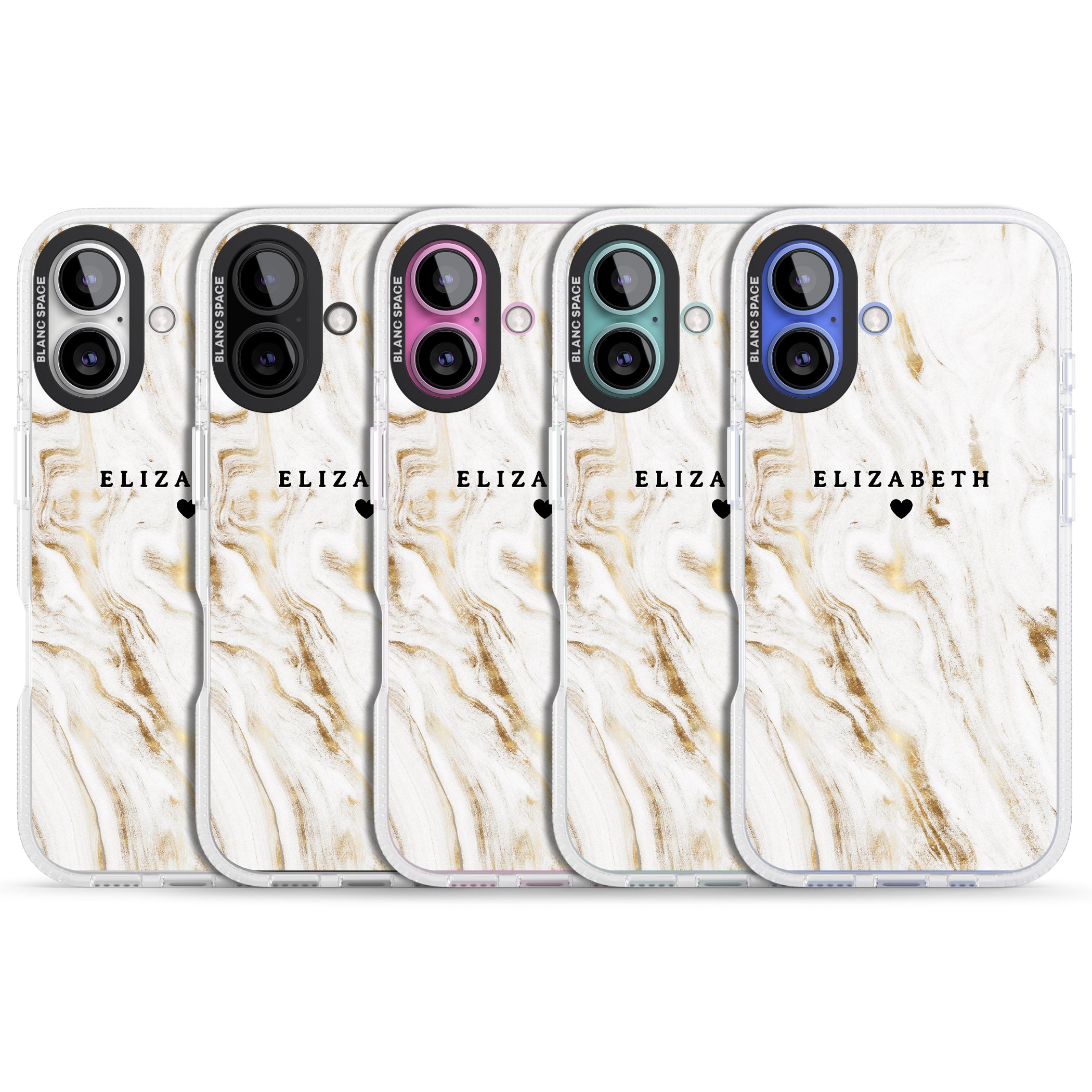 Personalised White & Gold Swirl Marble iPhone 16 / 16 Plus Clear Case Impact Air - Blanc Space