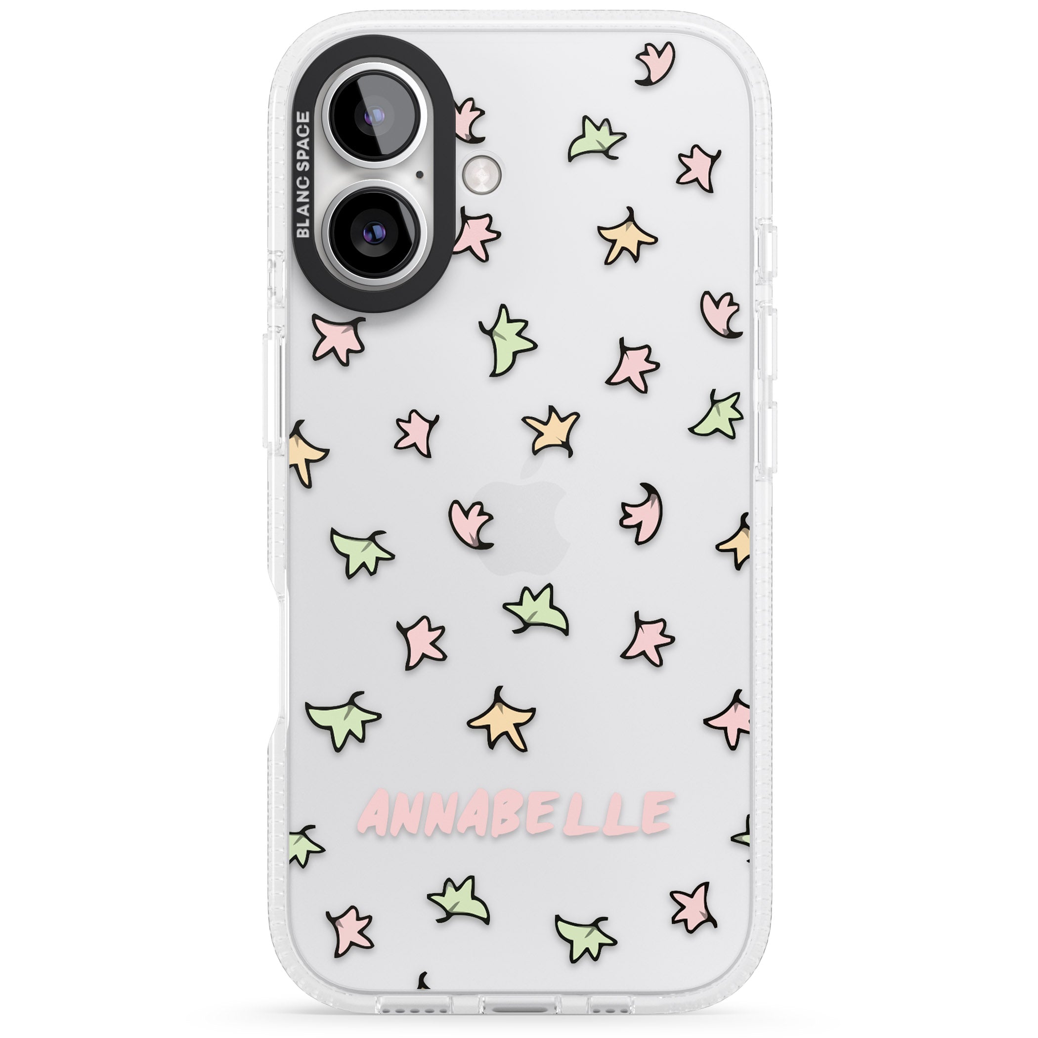 Personalised Heartstopper Leaves Pattern iPhone 16 / 16 Plus Clear Case Impact Air - Blanc Space