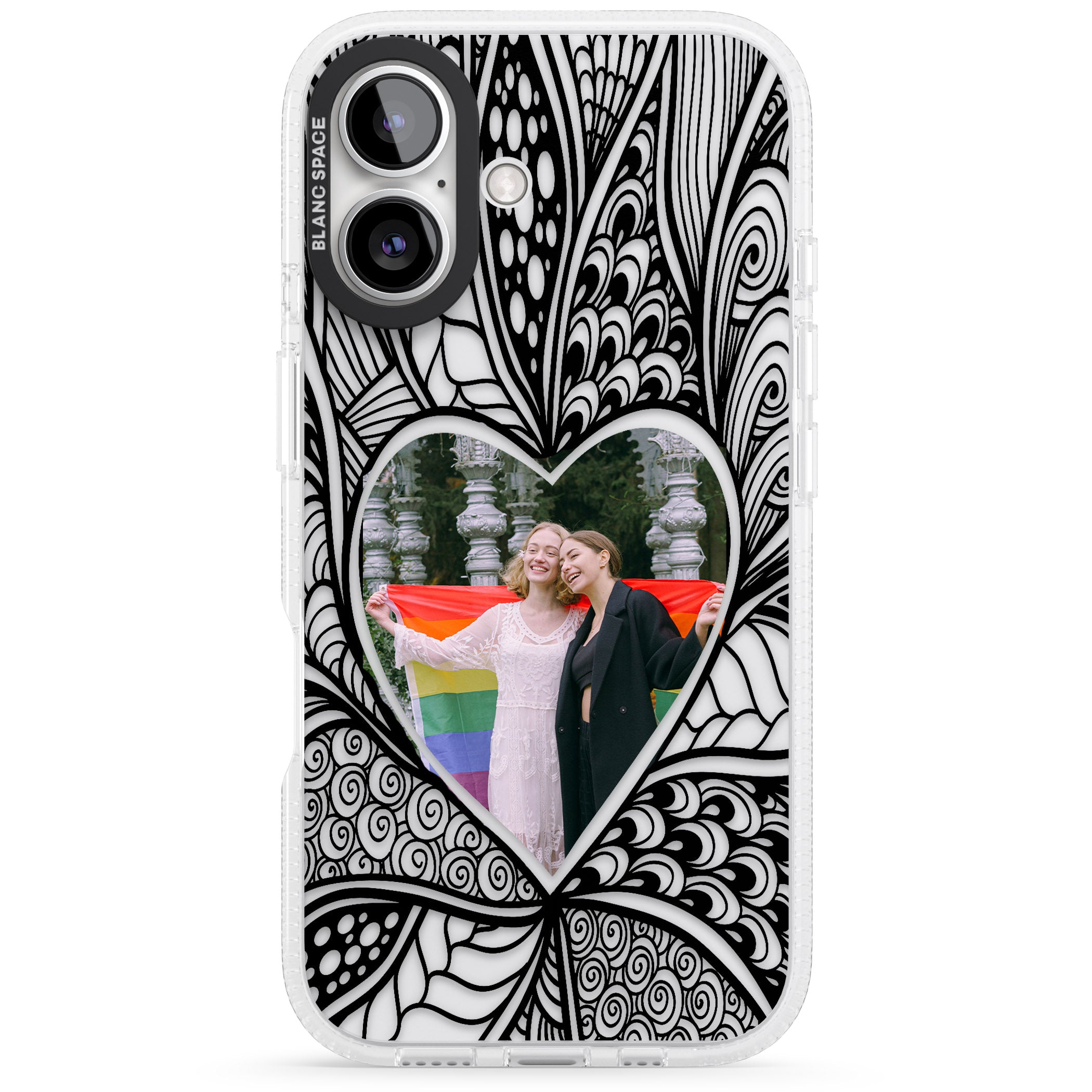 Personalised Henna Heart Photo Case iPhone 16 / 16 Plus Clear Case Impact Air - Blanc Space