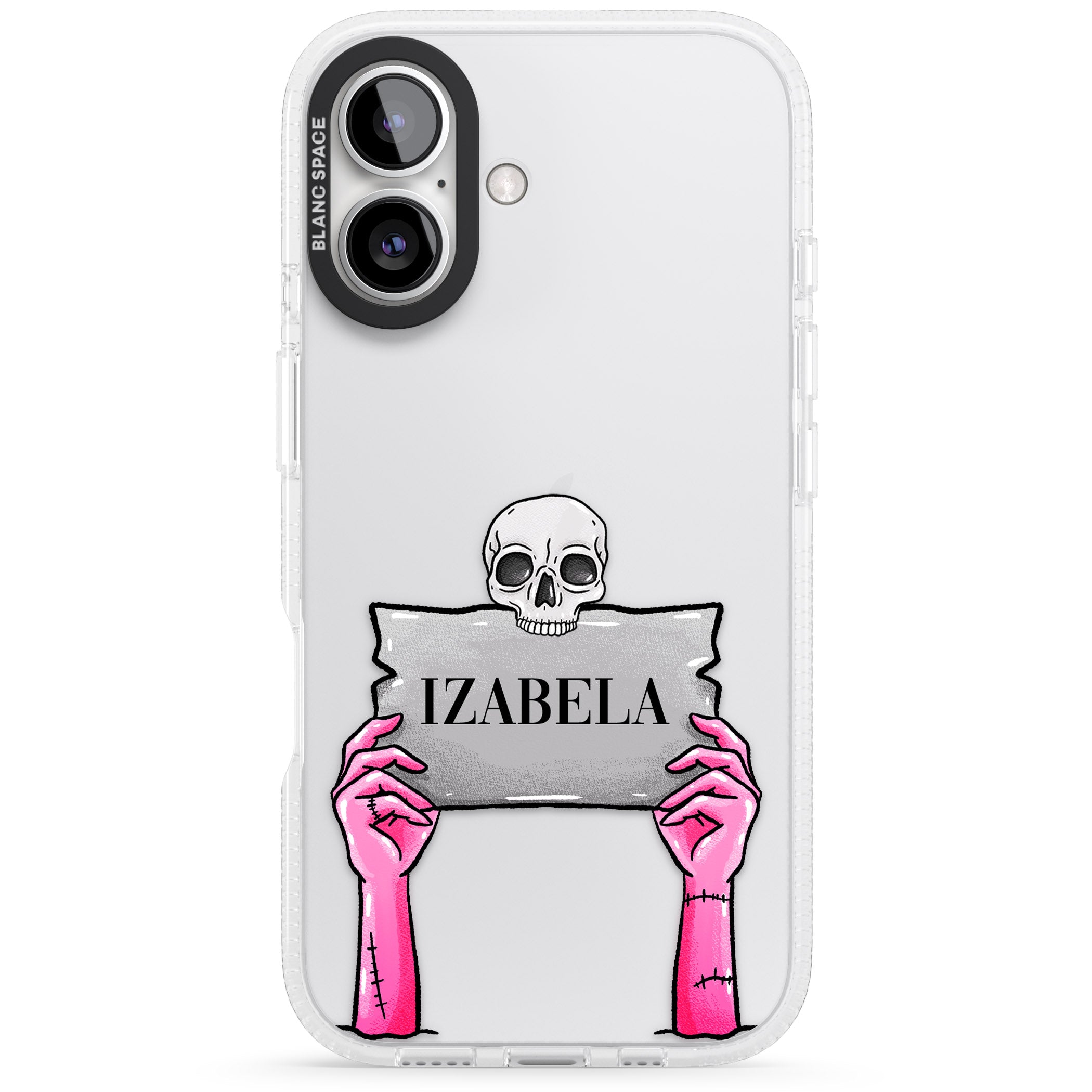 Personalised Grave Plaque iPhone 16 / 16 Plus Clear Case Impact Air - Blanc Space