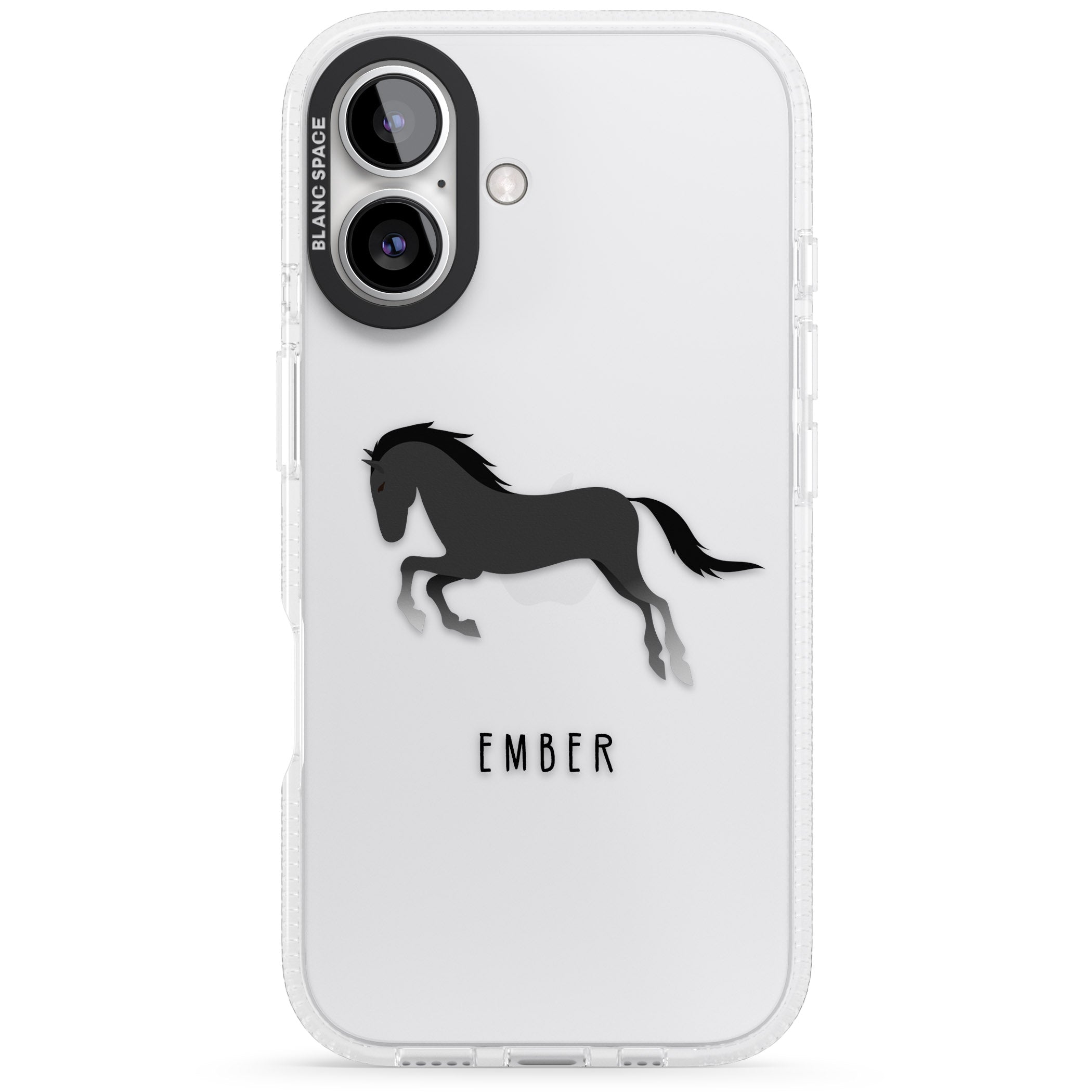 Personalised Black Horse iPhone 16 / 16 Plus Clear Case Impact Air - Blanc Space
