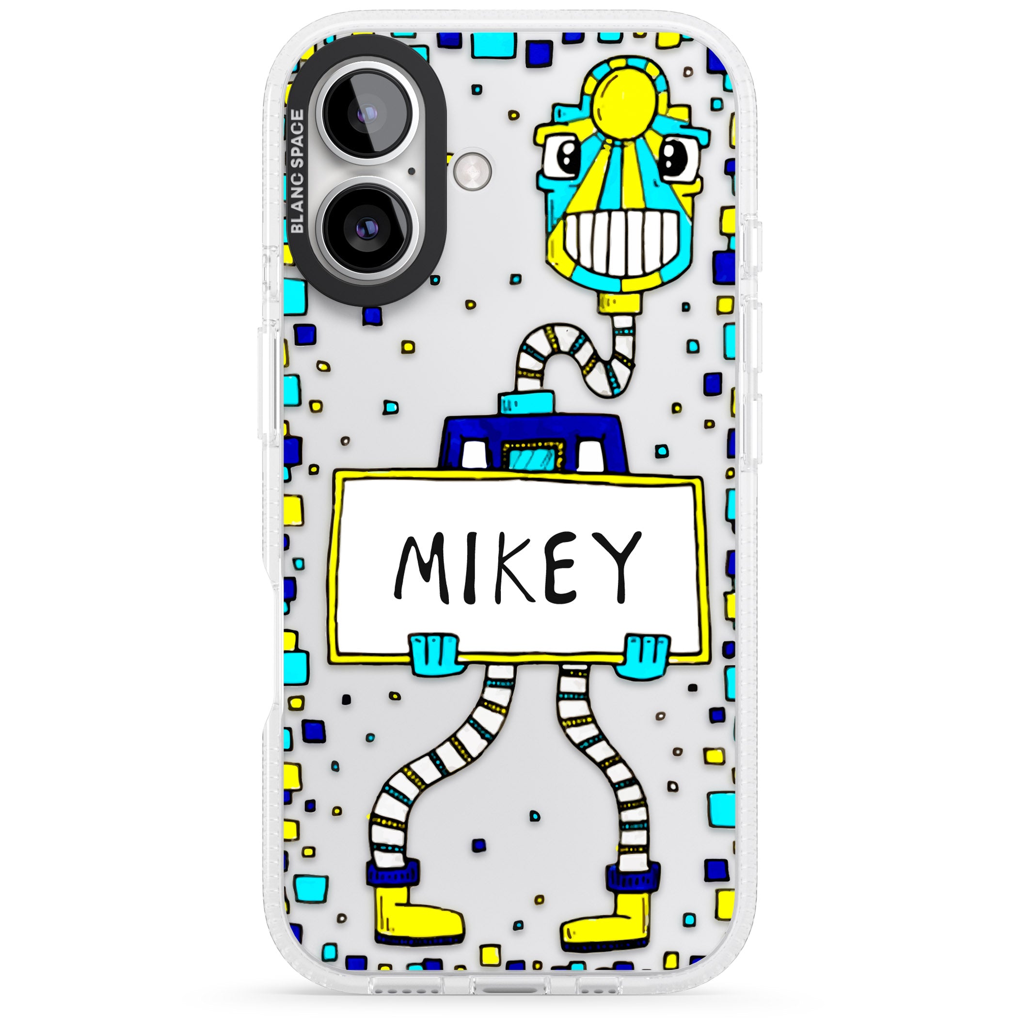 Personalised Tubes Guy iPhone 16 / 16 Plus Clear Case Impact Air - Blanc Space