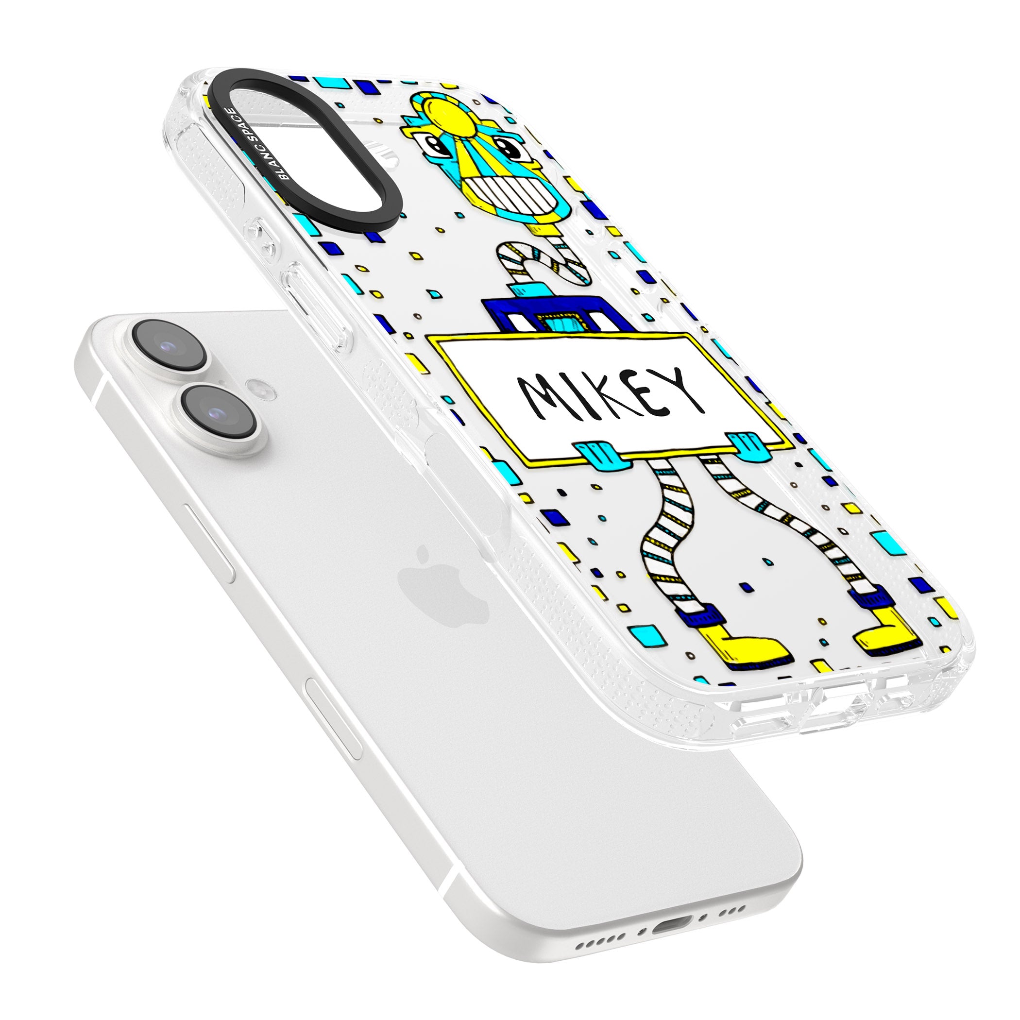 Personalised Tubes Guy iPhone 16 / 16 Plus Clear Case Impact Air - Blanc Space