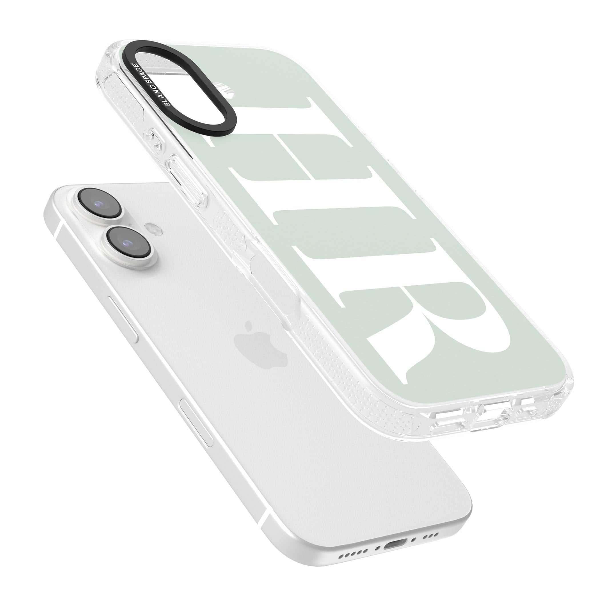 Personalised White & Seafoam Green Personalised iPhone 16 / 16 Plus Clear Case Impact Air - Blanc Space