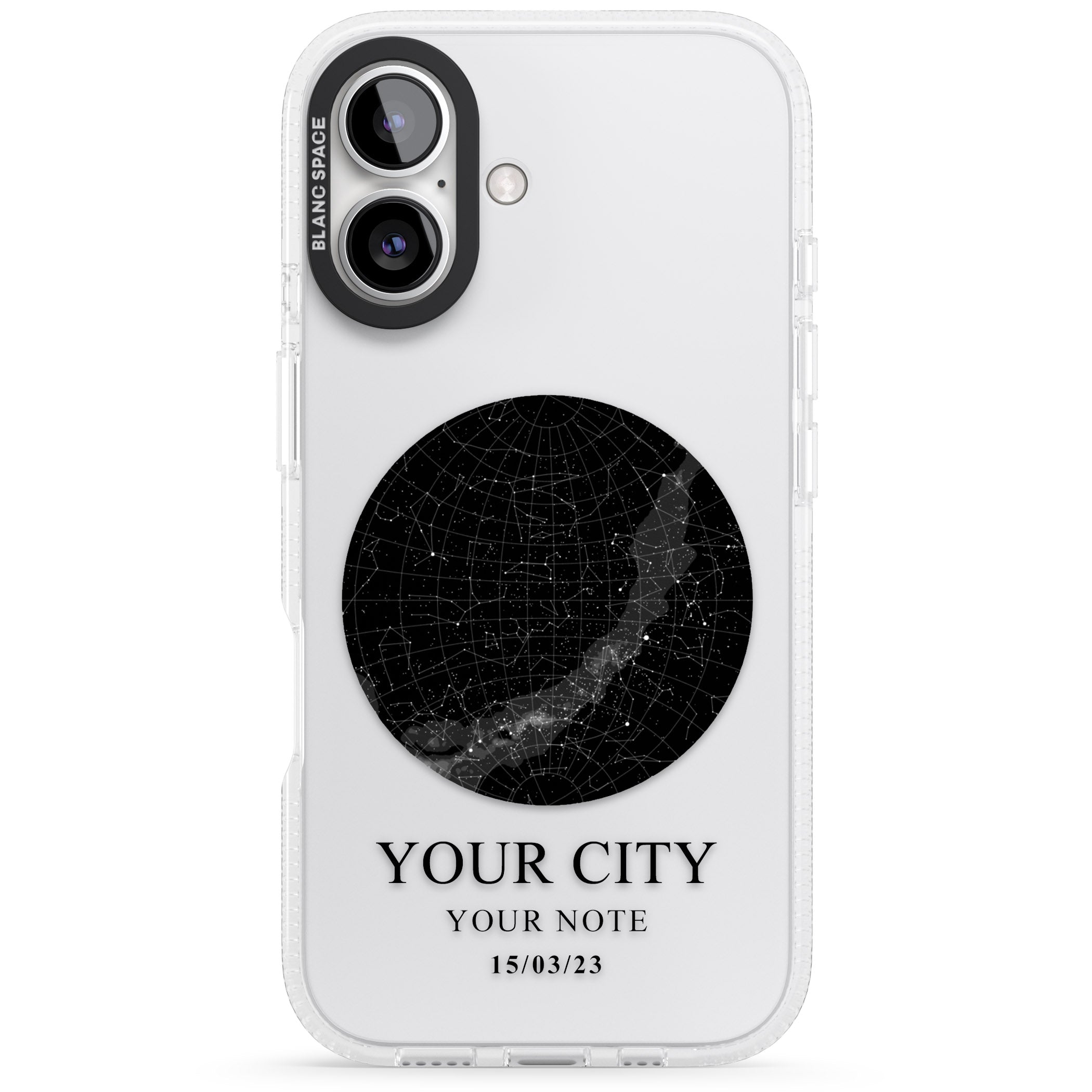 Personalised Star Map iPhone 16 / 16 Plus Clear Case Impact Air - Blanc Space