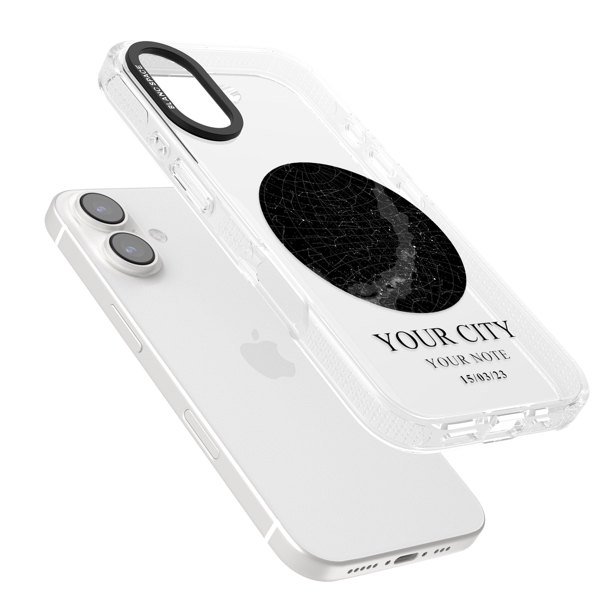 Personalised Star Map iPhone 16 / 16 Plus Clear Case Impact Air - Blanc Space