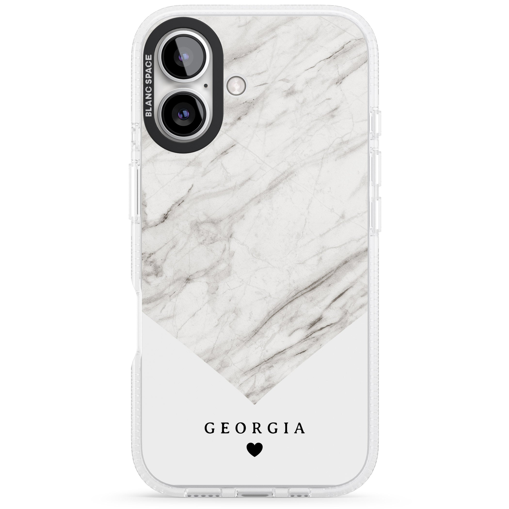 Personalised White Marble iPhone 16 / 16 Plus Clear Case Impact Air - Blanc Space
