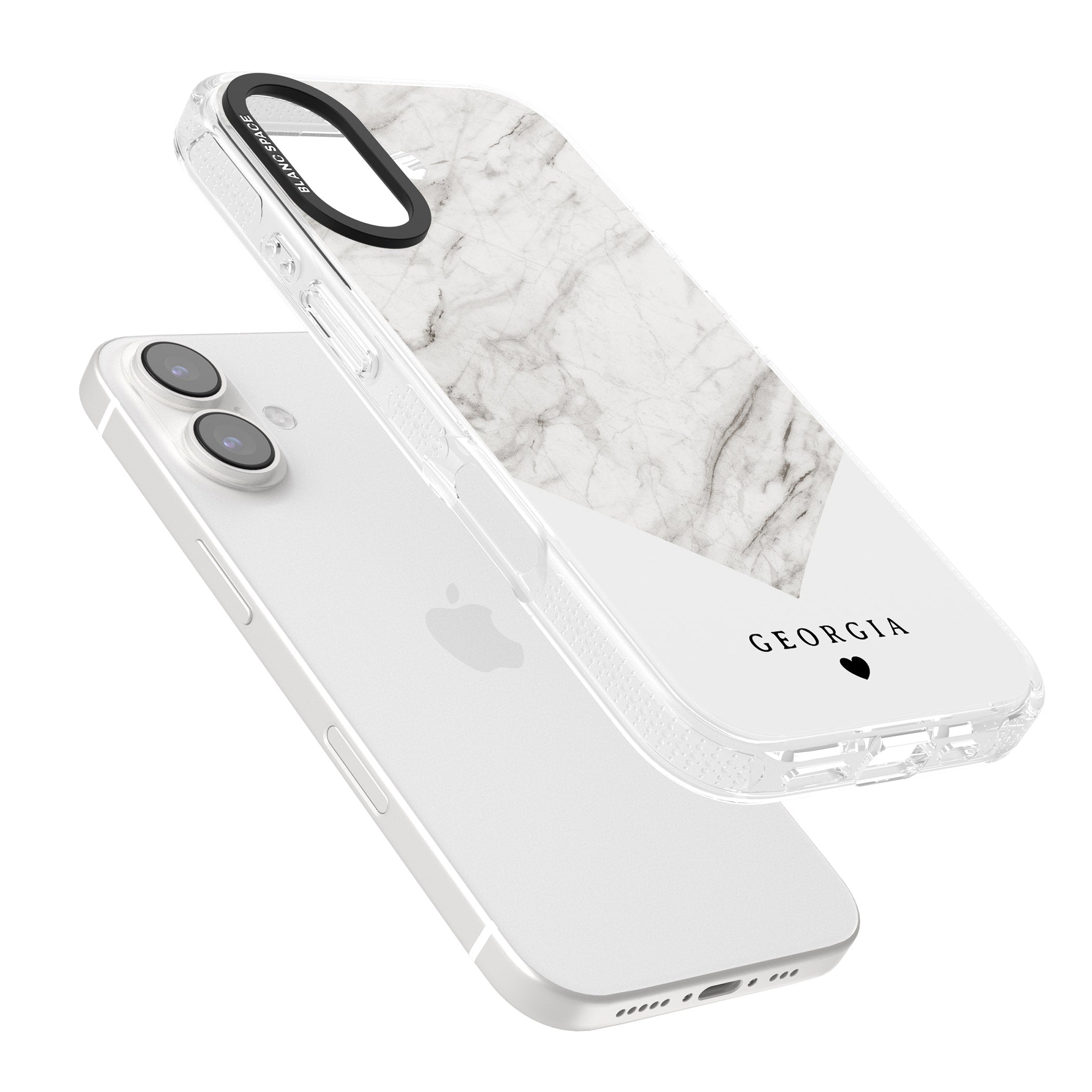 Personalised White Marble iPhone 16 / 16 Plus Clear Case Impact Air - Blanc Space