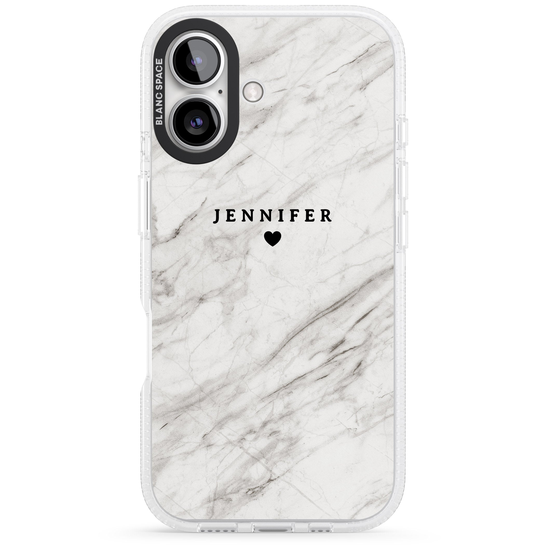 Personalised Light Grey & White Marble Texture iPhone 16 / 16 Plus Clear Case Impact Air - Blanc Space