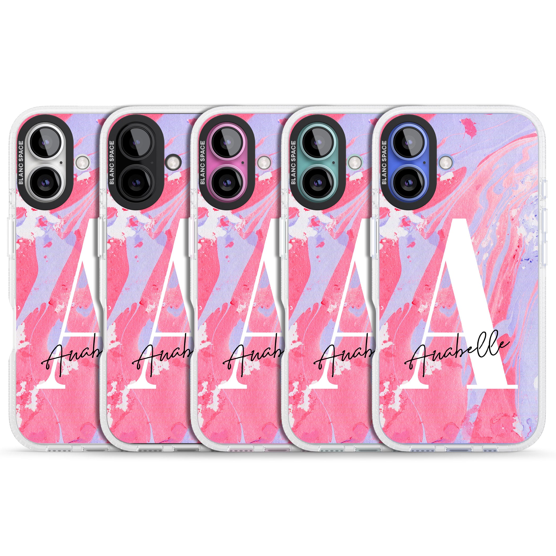 Personalised Pink & Purple - Marble iPhone 16 / 16 Plus Clear Case Impact Air - Blanc Space