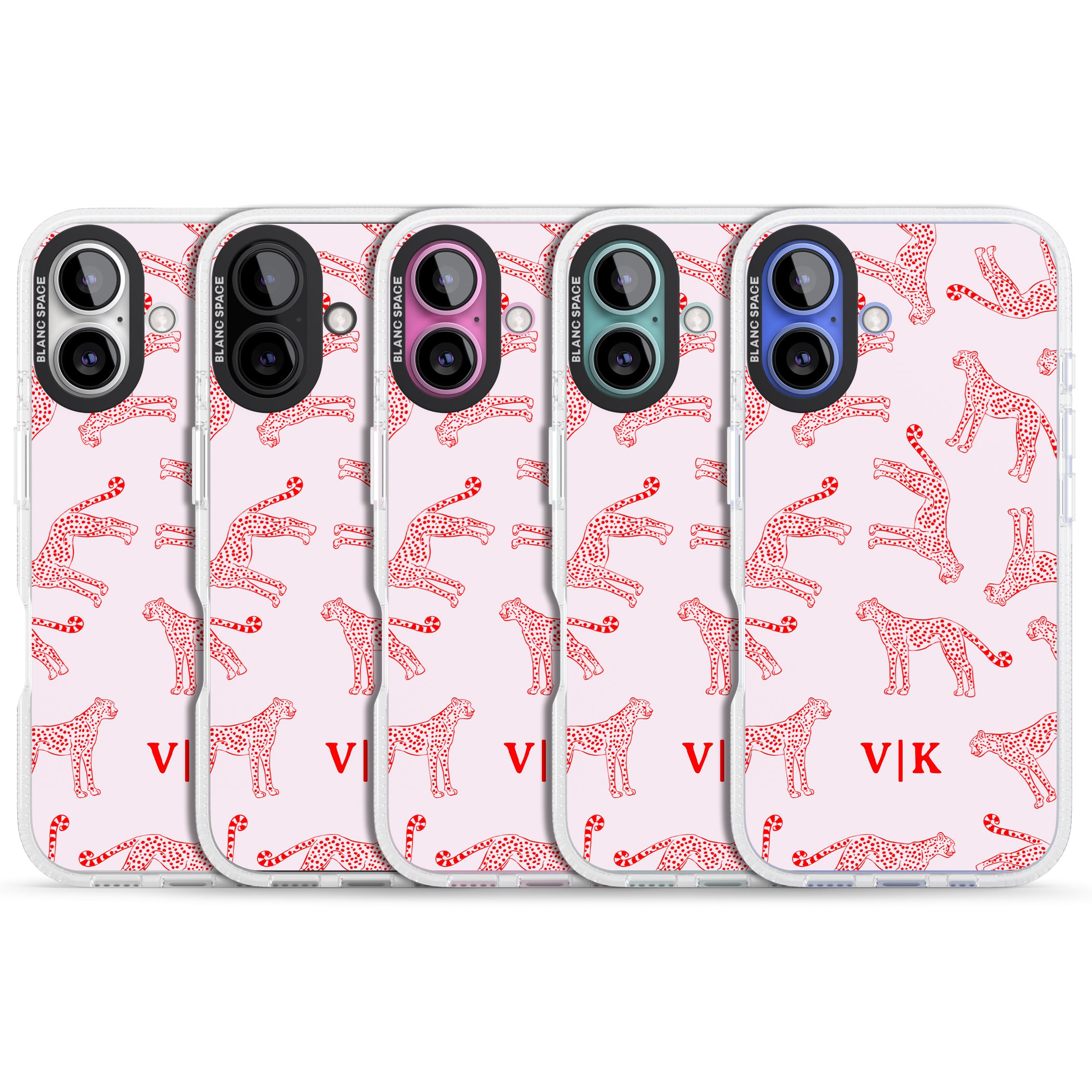 Personalised + Red & Pink Cheetah iPhone 16 / 16 Plus Clear Case Impact Air - Blanc Space