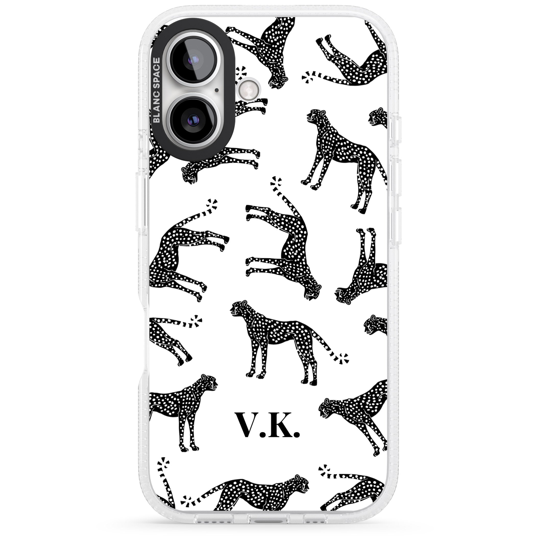Personalised Cheetah Black & White iPhone 16 / 16 Plus Clear Case Impact Air - Blanc Space