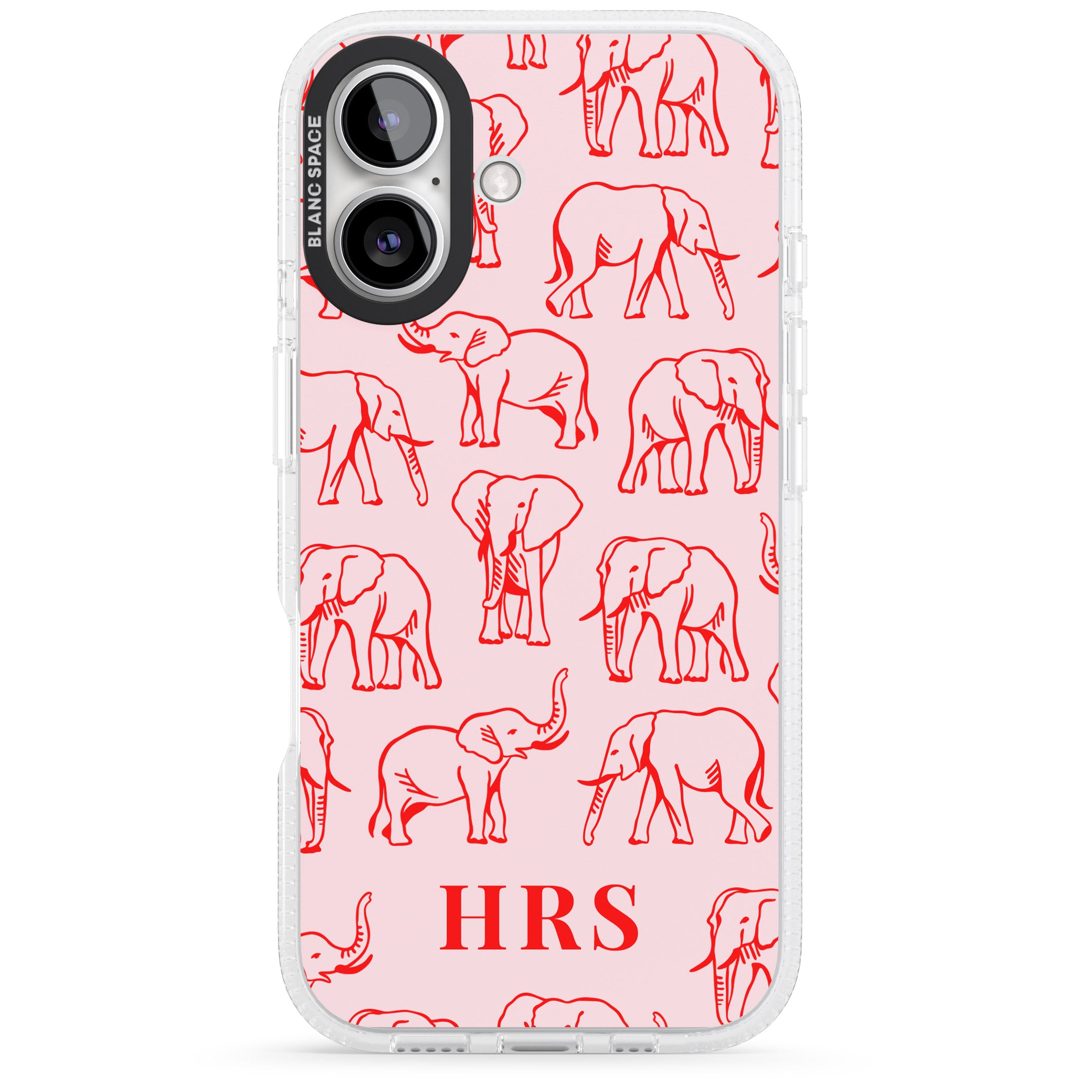 Personalised Red Elephant Outlines on Pink iPhone 16 / 16 Plus Clear Case Impact Air - Blanc Space