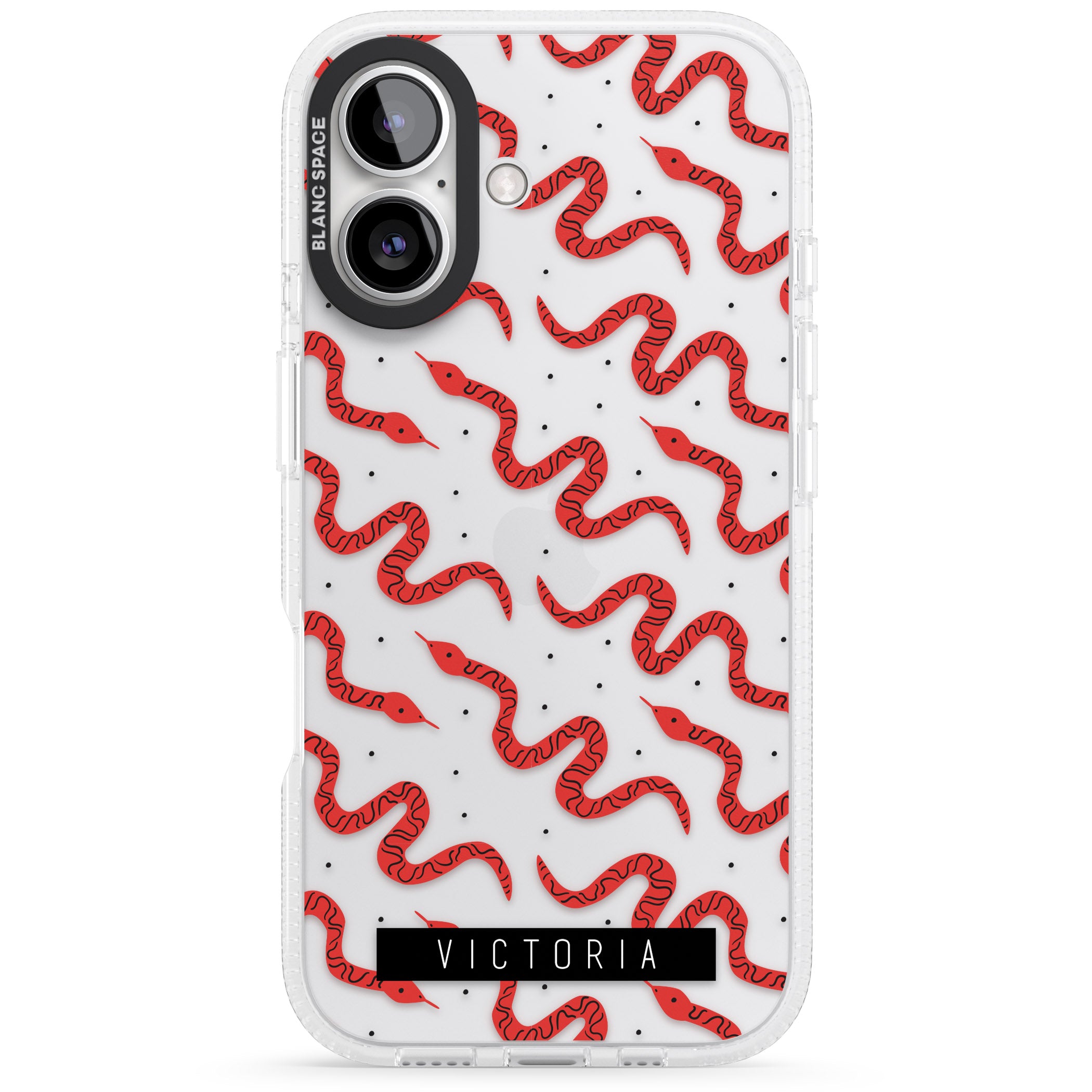 Personalised Snake Pattern iPhone 16 / 16 Plus Clear Case Impact Air - Blanc Space