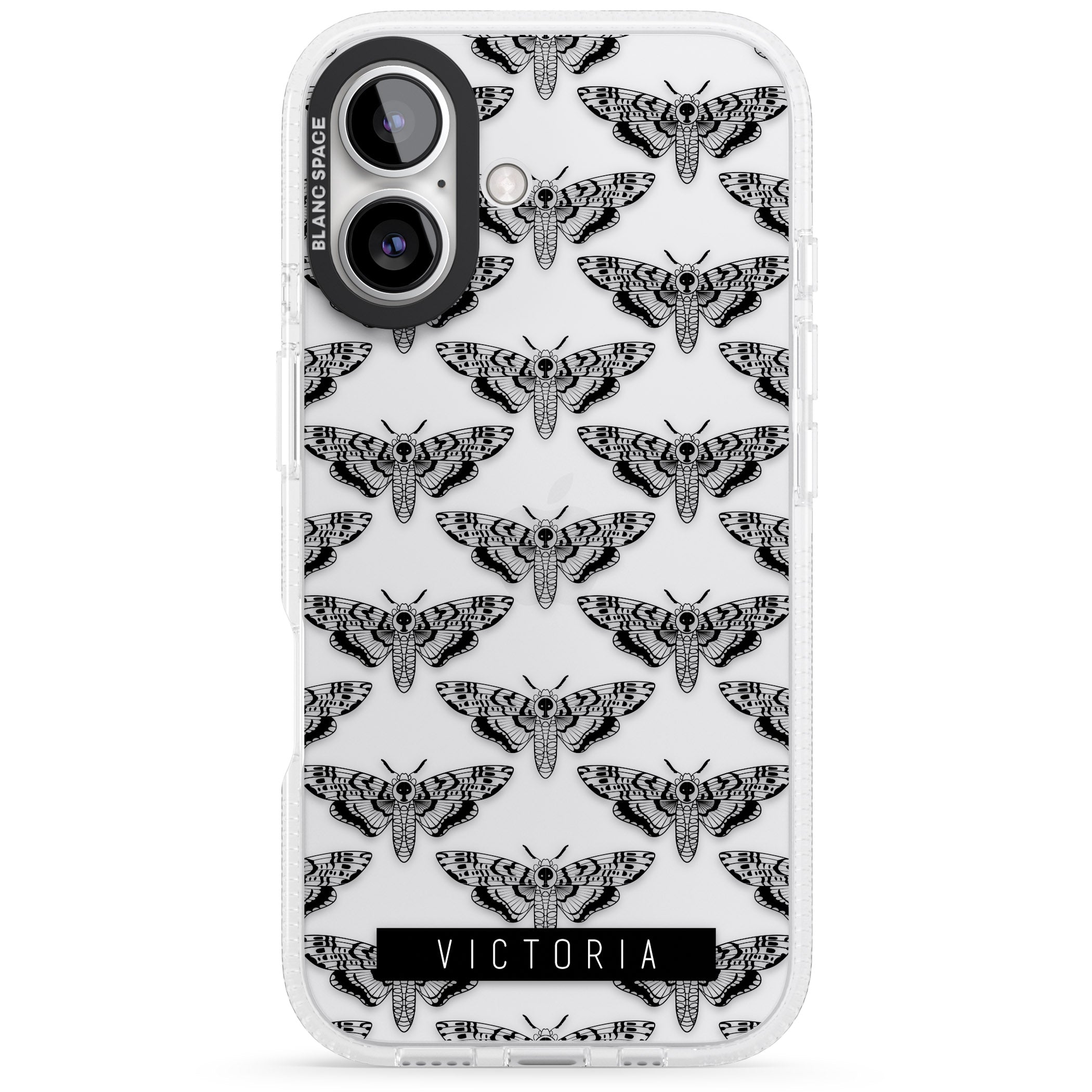 Personalised Hawk Moth Pattern iPhone 16 / 16 Plus Clear Case Impact Air - Blanc Space