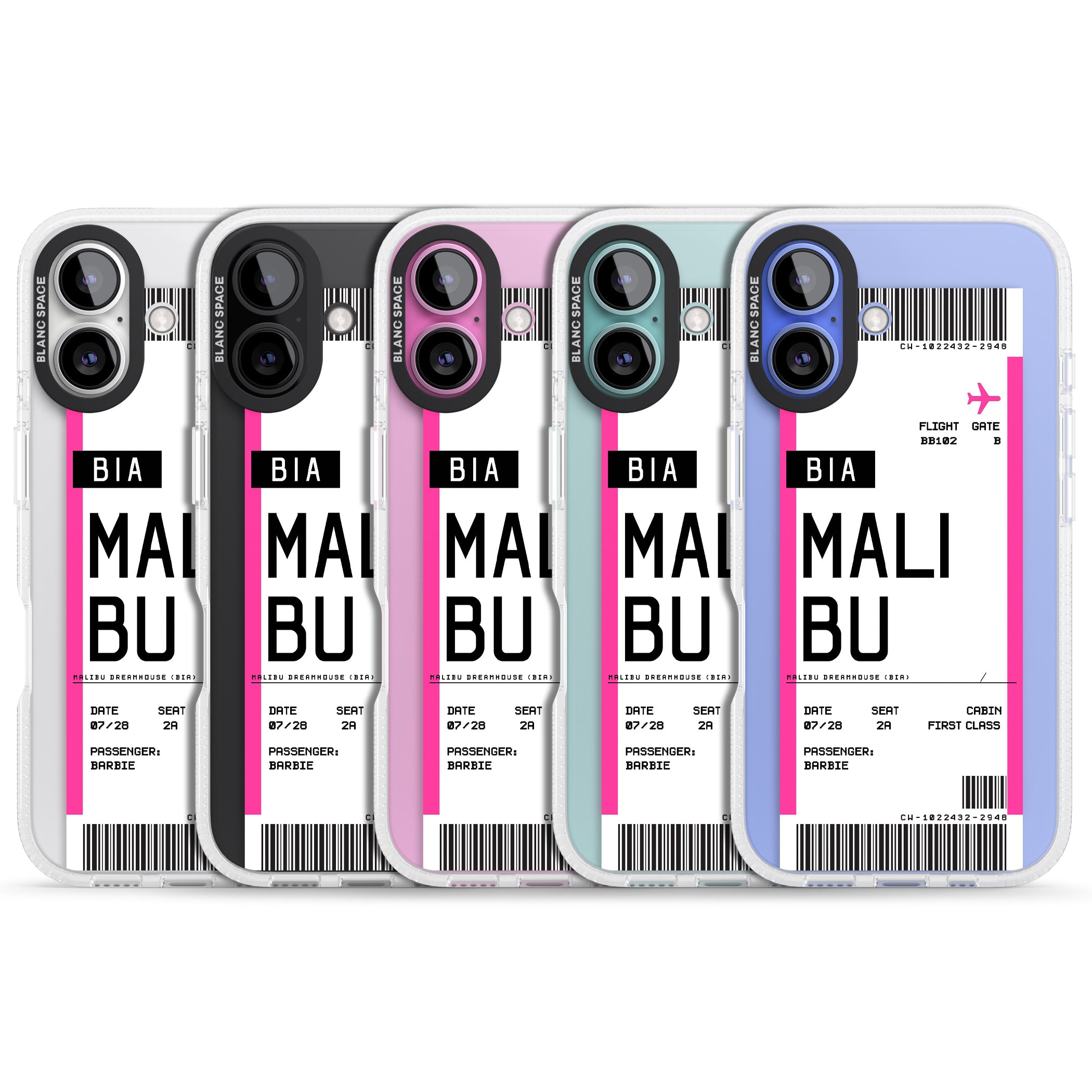Personalised Pink Malibu Boarding Pass iPhone 16 / 16 Plus Clear Case Impact Air - Blanc Space
